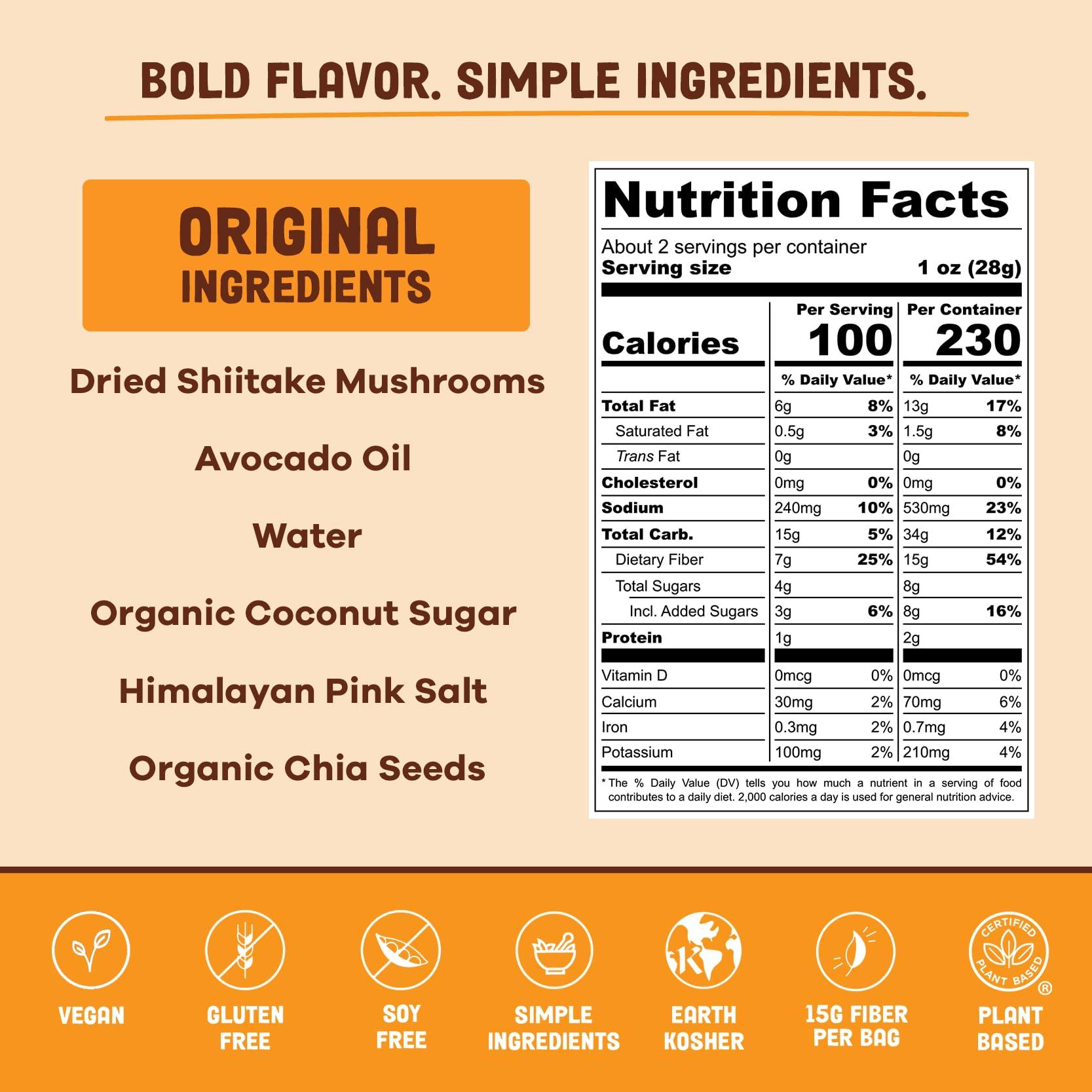 Pan's Pan\'s Mushroom Jerky, Vegan Snacks, Dried Mushrooms Shiitake, Plant based Jerky, Meatless Jerky, Gluten Free, High in Fiber, with Original flavor (2.2 Ounce, Pack of 3)