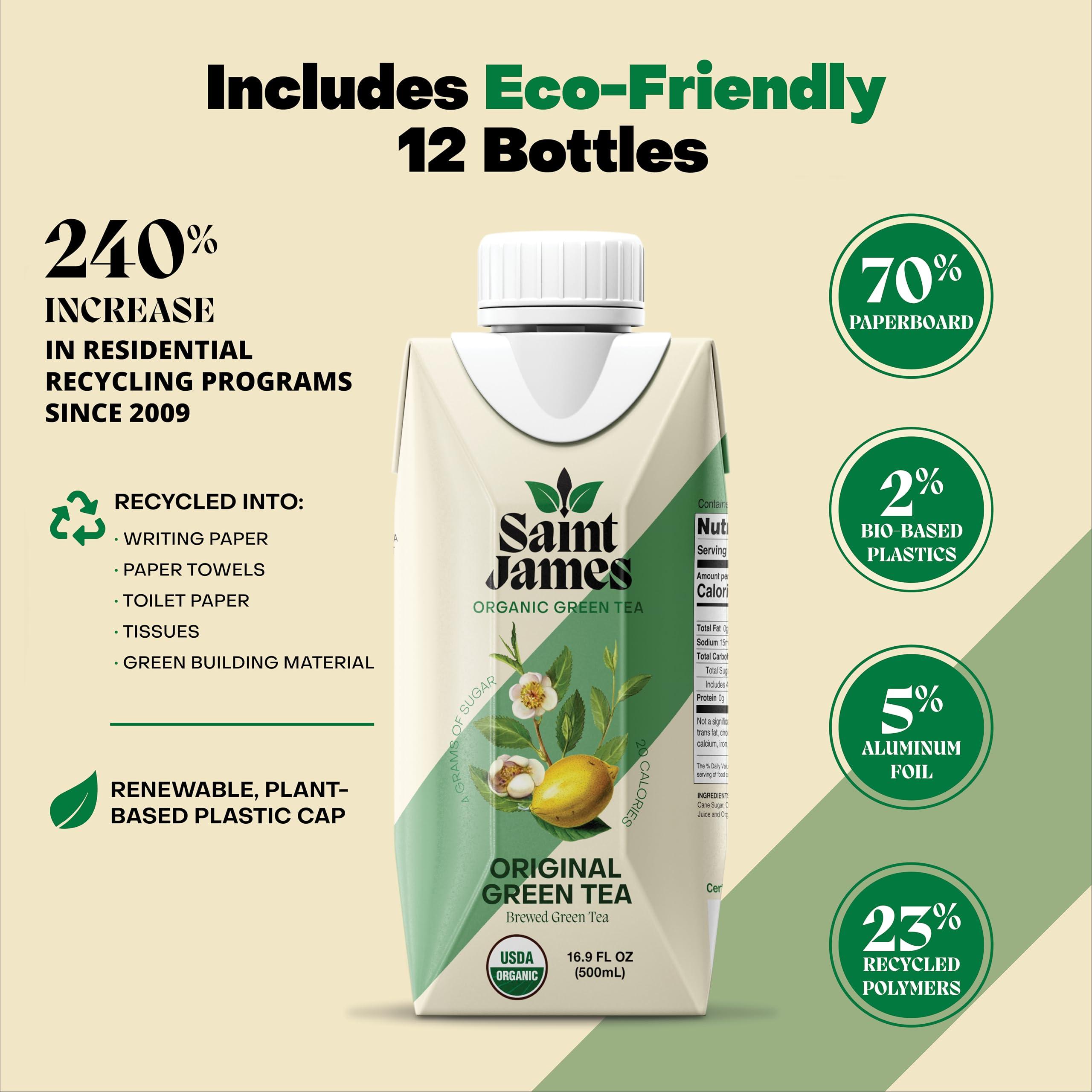 Saint James Iced Tea Saint James Iced Tea - Organic Green Tea - Non GMO, Gluten Free, Low Calorie & Low Sugar - Original Green Tea, 12 Pack (16.9 fl oz each)