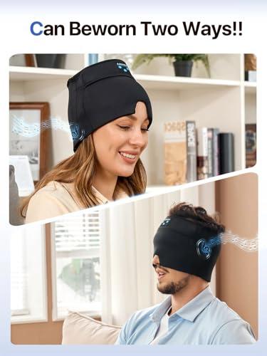 ANRUOLA Migraine Relief Cap with Bluetooth Headphones, Sleep Headphones, Wireless Headache Relief Cap, Soothing Headache Ice Pack Mask Products, Face Cold Compress Head Wrap for Tension, Stress & Sleep