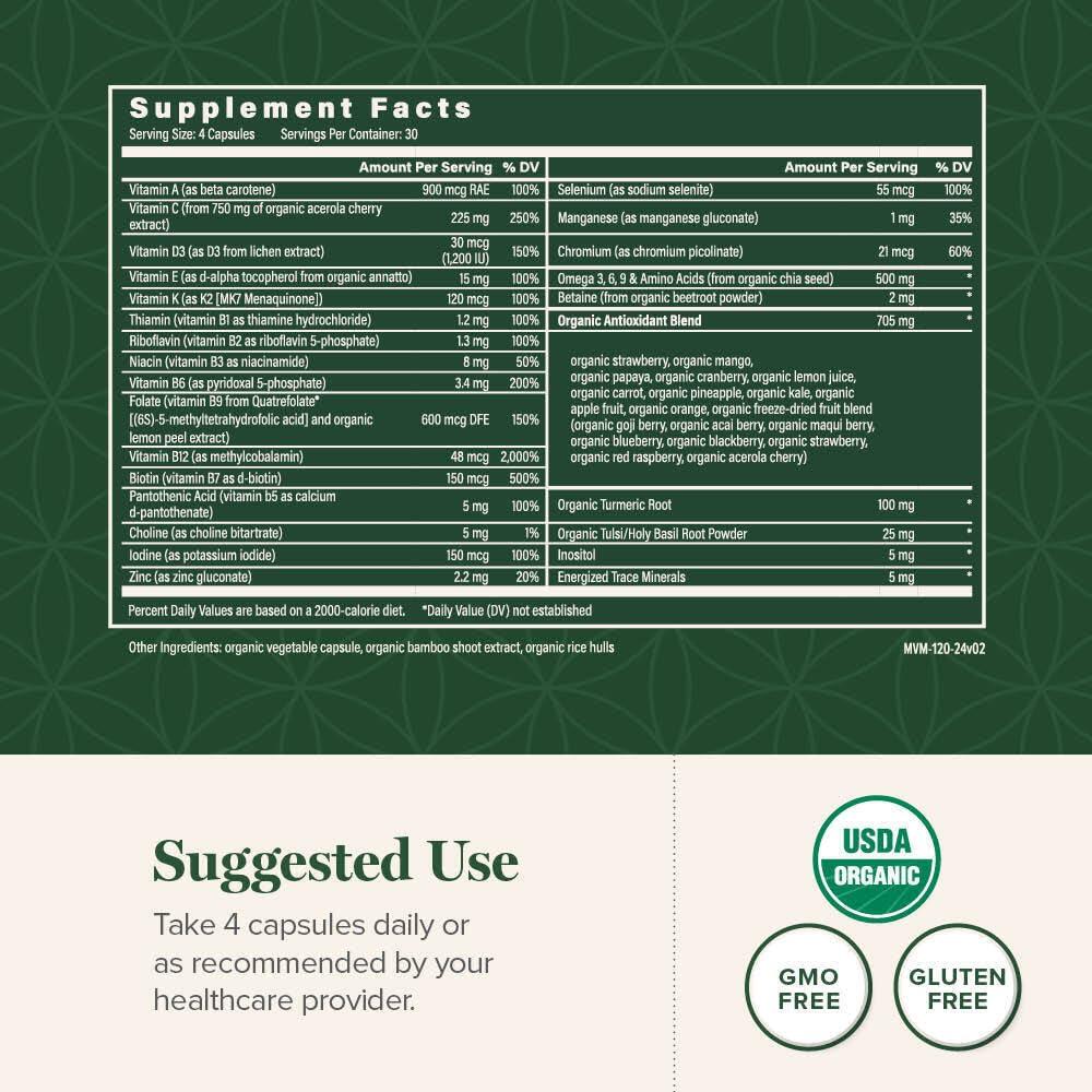 Global Healing Center Global Healing Center - USDA Organic Multivitamin for Women & Men - Vitamins Include A, C, D, & More for Your Overall Health & Wellness Needs - Complete Daily Multi Vitamin Nourishment (120 Capsules)