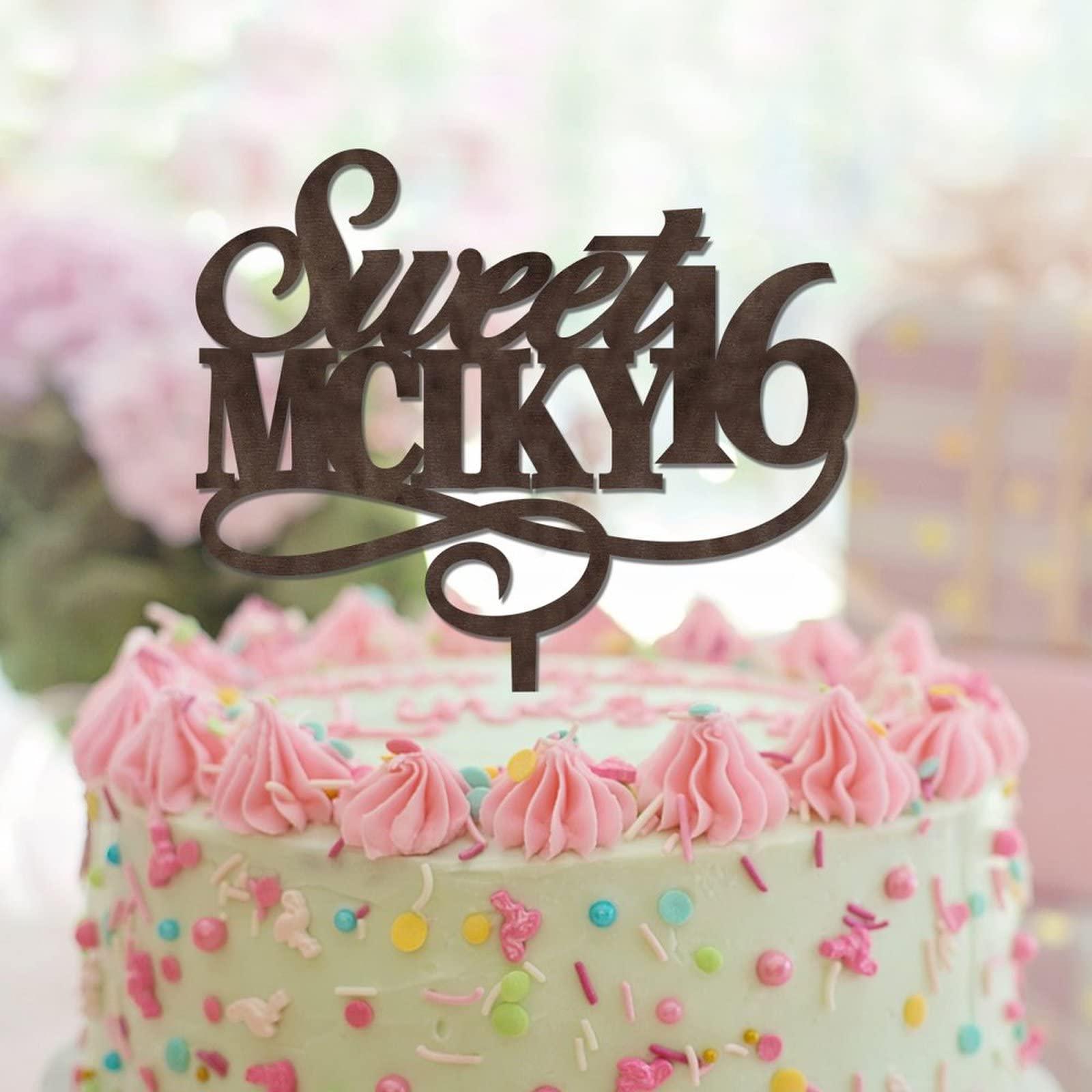 lutieger Name Sweet 16 16th Birthday Cake Topper Custom Sixteen 16 Years Old Anniversary 16th Happy Birthday Cake Decorations Birthday Gifts For Family Friends Acrylic Black