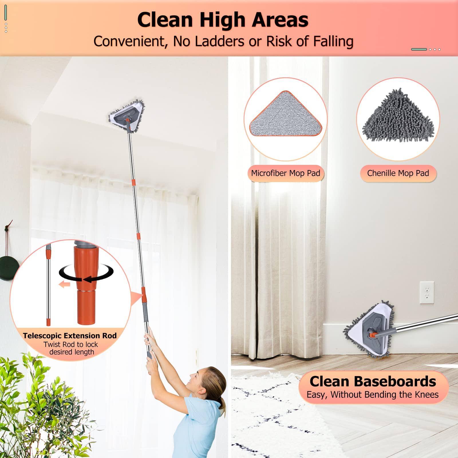 HoMerit Wall Cleaner 98 Inch Wall Cleaner with Long Handle,HoMerit Wall Cleaner Mop 360 Rotatable Adjustable Cleaning Mop,Ceiling Dust Mop,Wall Cleaning Tool for Walls/Baseboard/Floors,6 Replacement Pads