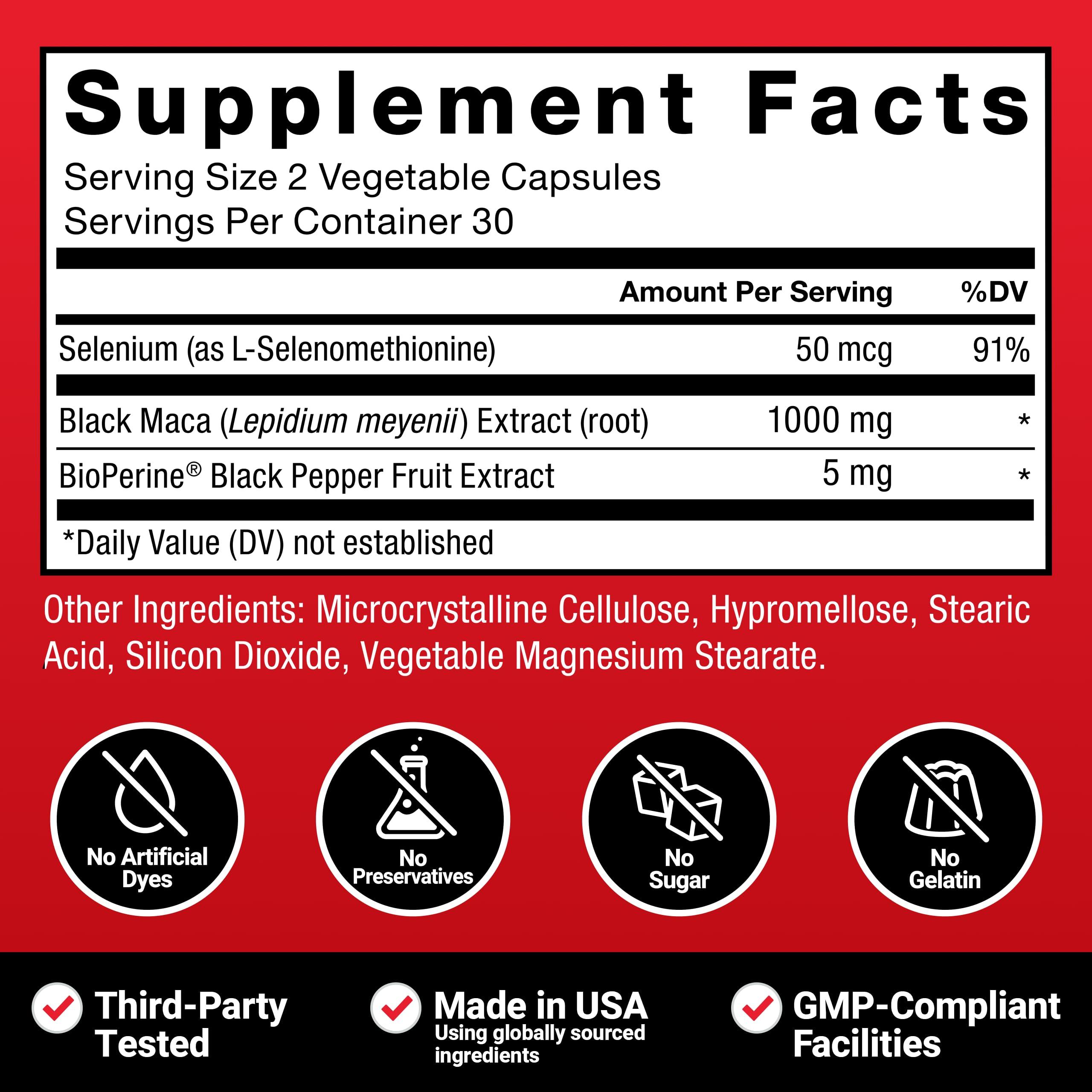 Force Factor FORCE FACTOR Black Maca Root Supplement for Men, 1000mg Maca Negra Extract for Energy, Hormonal Balance & Vitality, Superior Absorption with BioPerine, 120 Capsules, 2-Pack