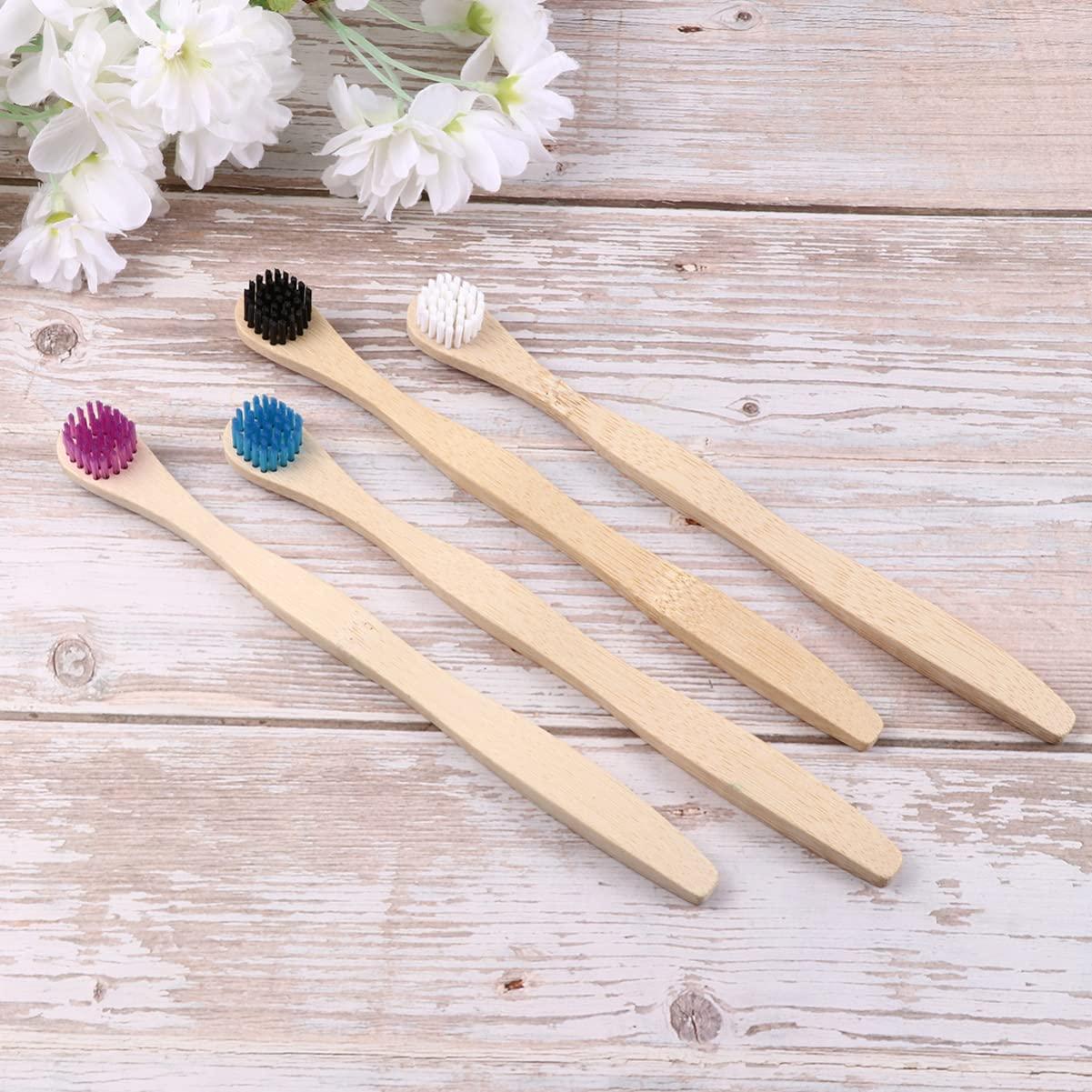 Milisten Tongue Brush Eliminate Bad Breath Scraper Bamboo Toothbrush for Oral Deeply Cleaning (White Blue Black Violet) Cleaner Tongue Cleaner