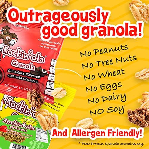 R ROCKIN' OLA Rockin Ola Protein Granola Clusters, Quick Breakfast Snack, Allergen Free, No Artificial Flavors, Colors or Preservatives, On-The-Go Healthy Snack Packets (25 Count, Protein Granola)
