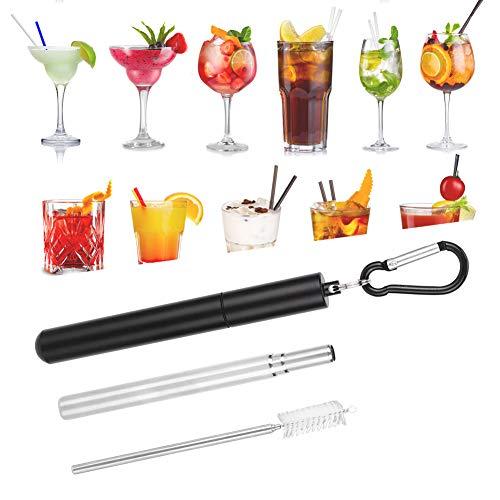 Yuecoom Collapsible Straw Travel Straw, Reusable Straws with Case Stainless Steel Straws Drinking Dishwasher Safe +Straw Cleaning Brush(Black)