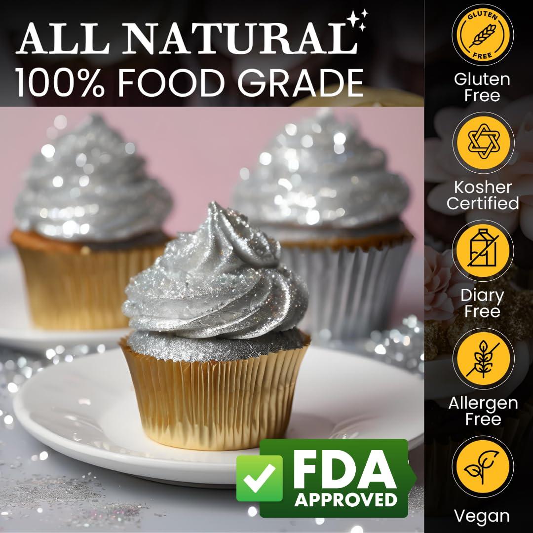 DAZZLE DUST (BULK10g) Silver Edible Glitter For Drinks, Silver Luster Dust Edible Glitter For Cakes, Silver Sprinkles For Cake Decorating, Edible Cake Decorations Drink Glitter 100% Food Safe, Vegan, Gluten Free