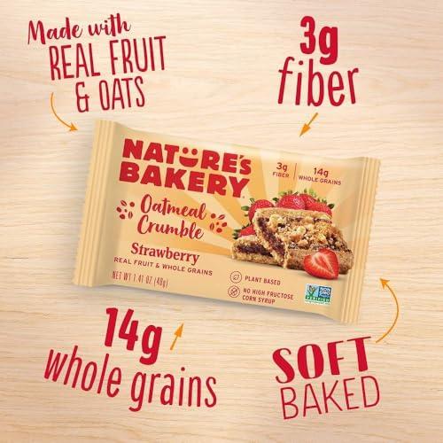 Nature\'s Bakery Natures Bakery Oatmeal Crumble Bars, Strawberry, Real Fruit, Vegan, Non-GMO, Breakfast bar, 1 Box With 12 Twin Packs (12 Twin Packs)