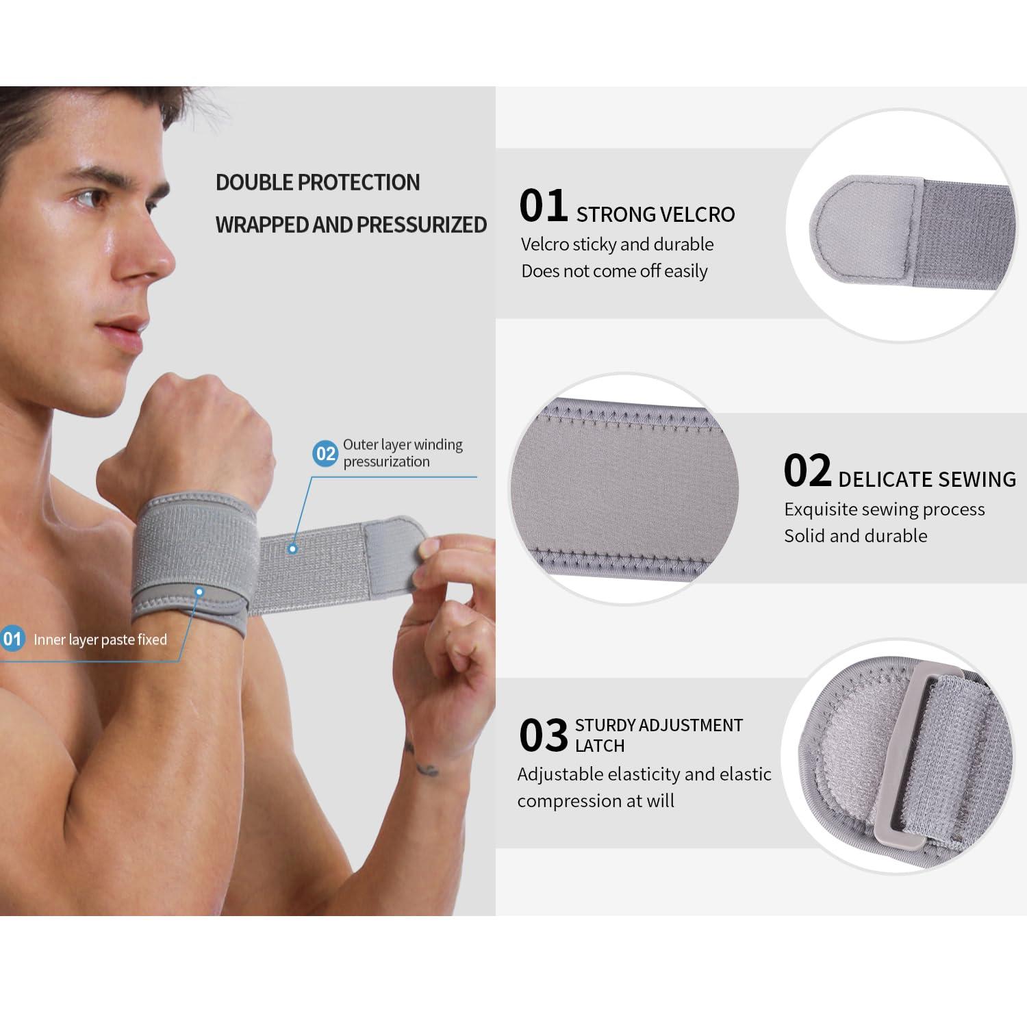 Cinlitek Cinlitek 2 Pack Wrist Wraps for Sports Protection and Pain Relief, Adjustable Wrist Support Strap for Tendonitis, Working Out, Weightlifting,Strength Training,Kettlebell,Unisex (Gray)