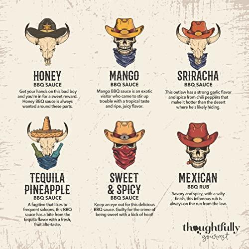 Thoughtfully Thoughtfully Gourmet, Wild Western-Themed BBQ Sauce and Rubs Book Gift Set, Includes Honey BBQ, Montreal BBQ Rub & More, Great Gift for Men, Set of 12