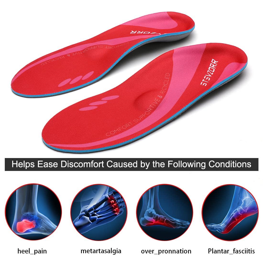 STSVZORR STSVZORR Plantar Fasciitis Relief Metatarsal Pain Arch Support Inserts Flat Foot Orthotic Insoles Sports Running Hiking Shock Absorb Men Women Long Time Standing, Size 7