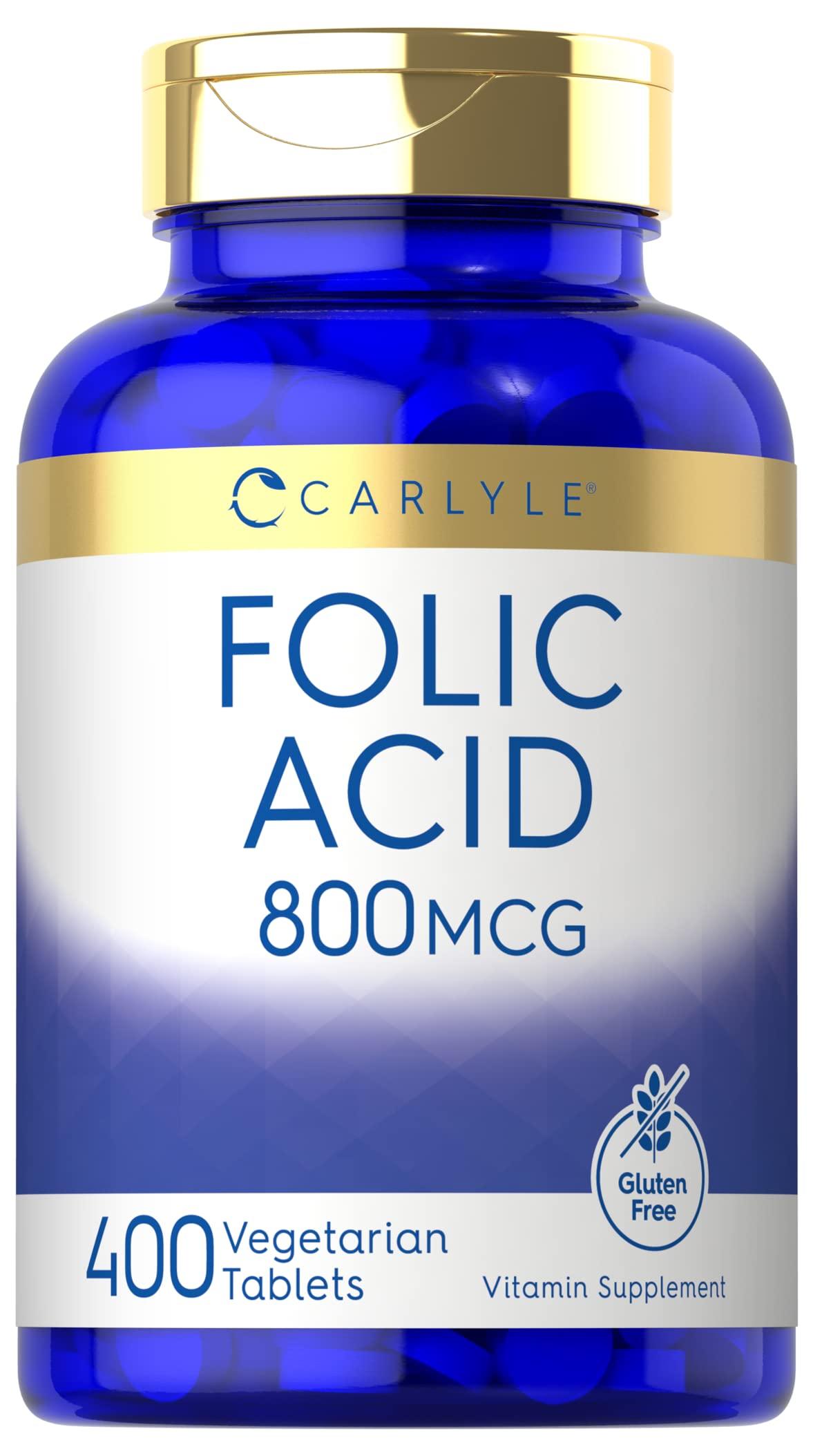 Carlyle Carlyle Folic Acid 800 Mcg Tablets | 400 Count | Vegetarian, Non-GMO, Gluten Free