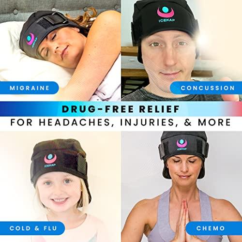 ICEKAP Icekap (2-Hour Cooling) Extra Strength Cold Cap, Adjustable Compression, Swappable Gel Packs. Class 1 Medical Device for Migraine, Scalp, Concussion Relief, Chemo. Comfortable Sizes & Machine Washable