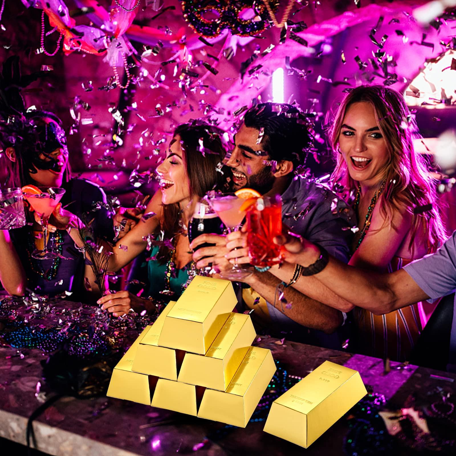UnicoPak UnicoPak 90 Pack Gold Bar Gift Boxes Party Favors Treasure Hunt Chocolate Coins Candy Treat Boxes for Pirate Casino Golden Birthday Money Gifts Themed Party