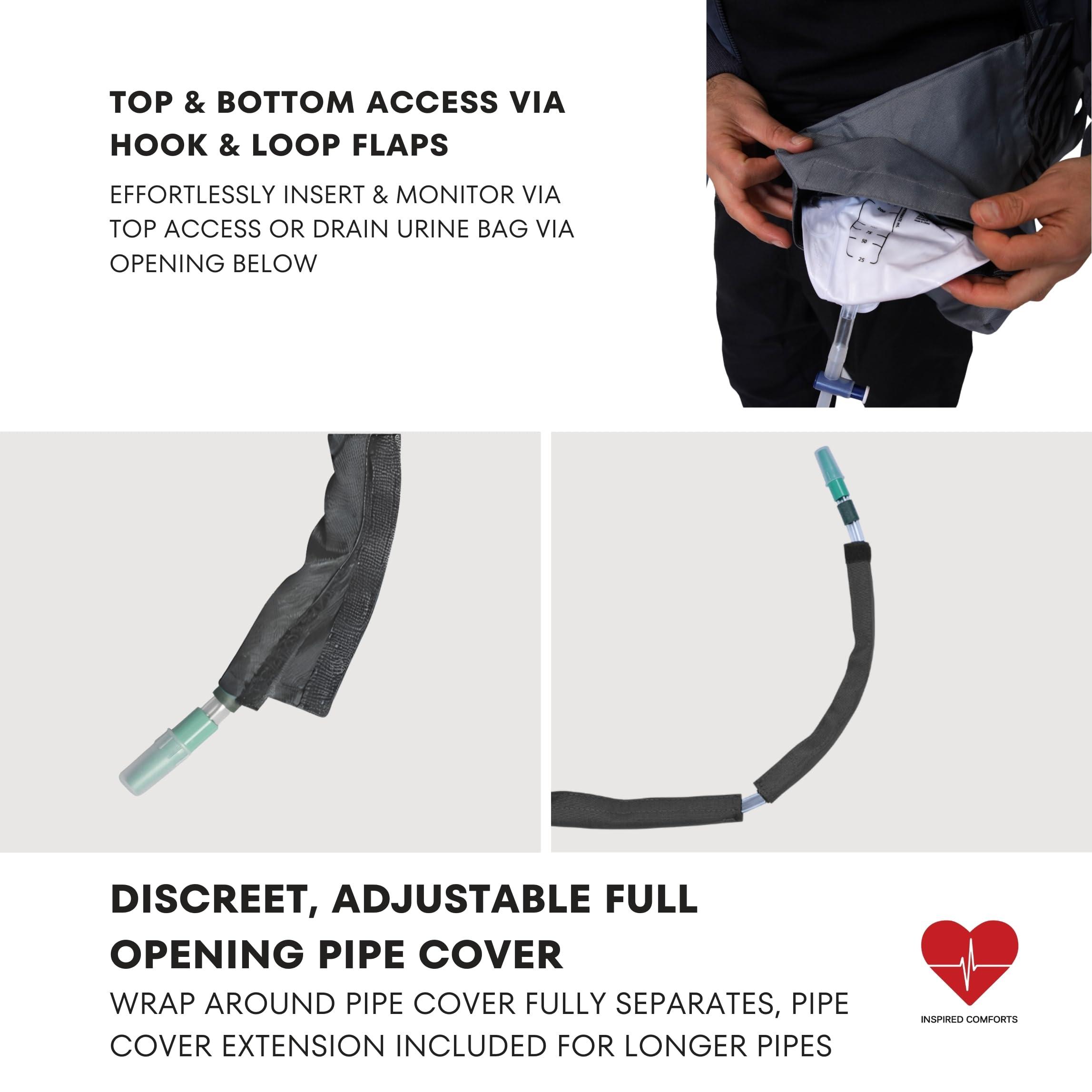 Inspired Comforts Inspired Comforts Urine Catheter Bag Cover with Snap on Pipe Cover & Hanging Strap | Easy Access | Secure & Discreet | Men & Women | 2000ml | Grey Stripe