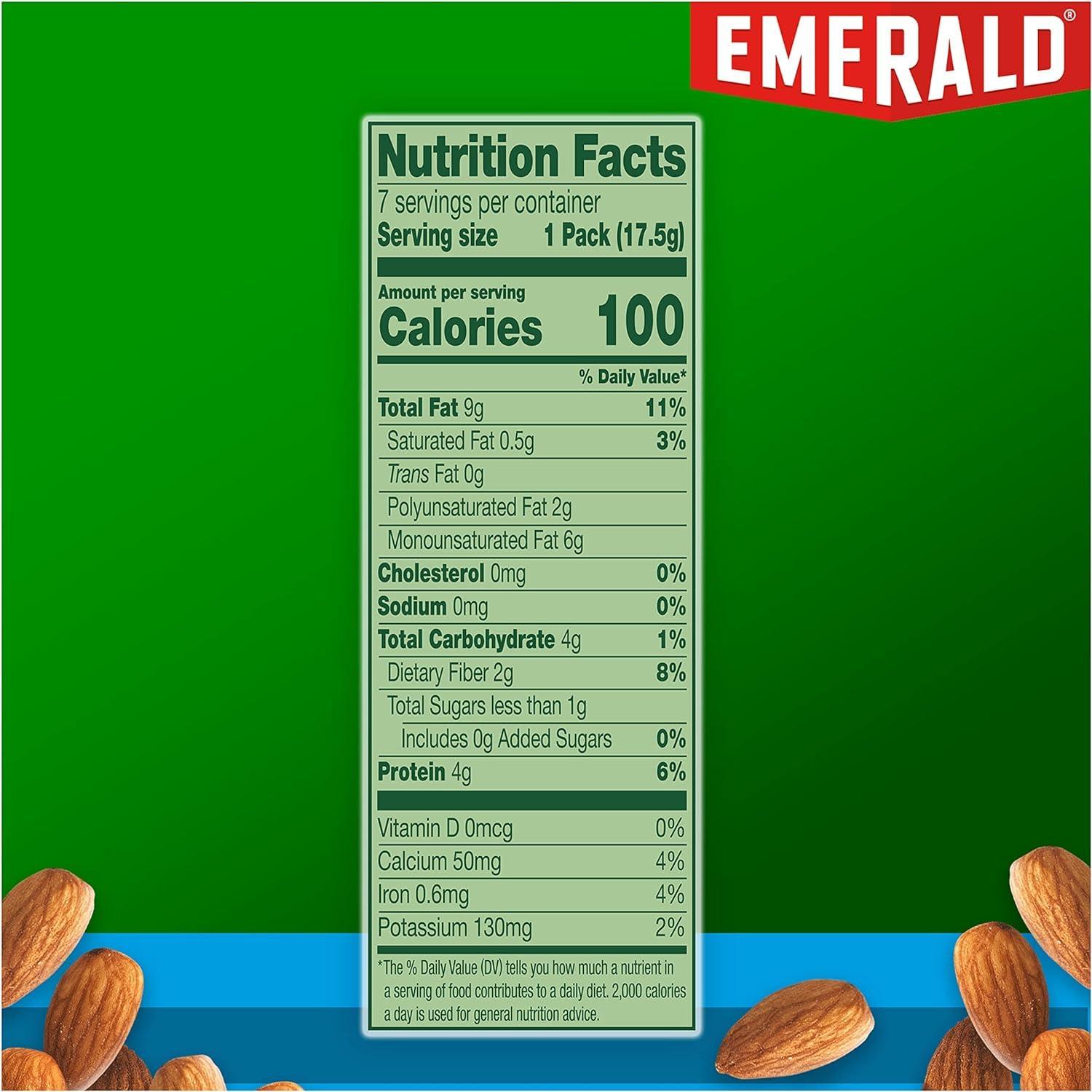Emerald Emerald Nuts Whole Almonds, 100-Calorie Individual Packs 7CT, 4.34 Oz (Pack of 2)