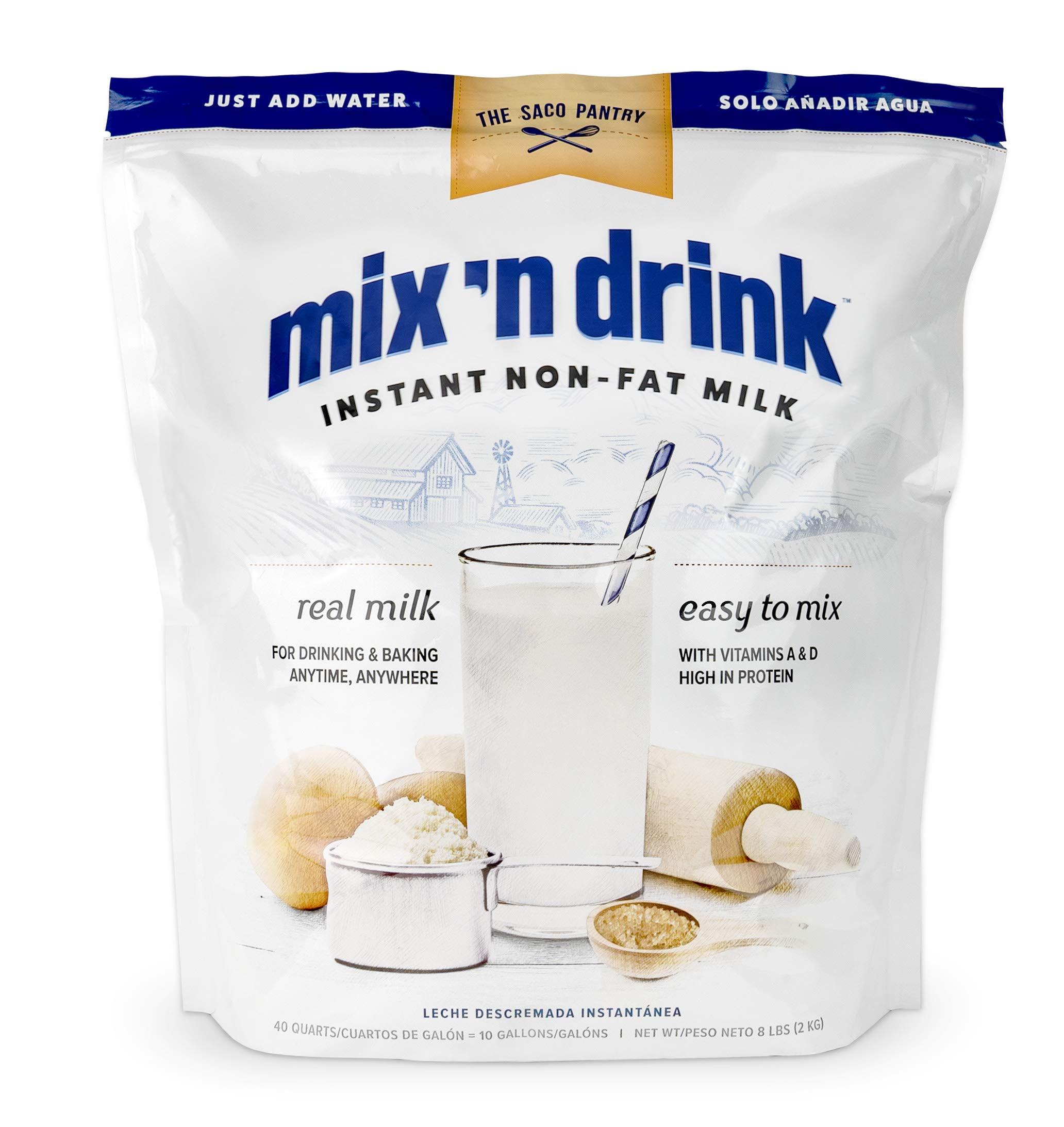 SACO SACO Mix \'n Drink Instant Non-Fat Milk Powder, 8 LBS (Makes 10 Gallons) | Contains Vitamins A&D, High in Calcium and Protein | Fat-Free, Gluten-Free, GMO-Free, rBST Free, Nut Free