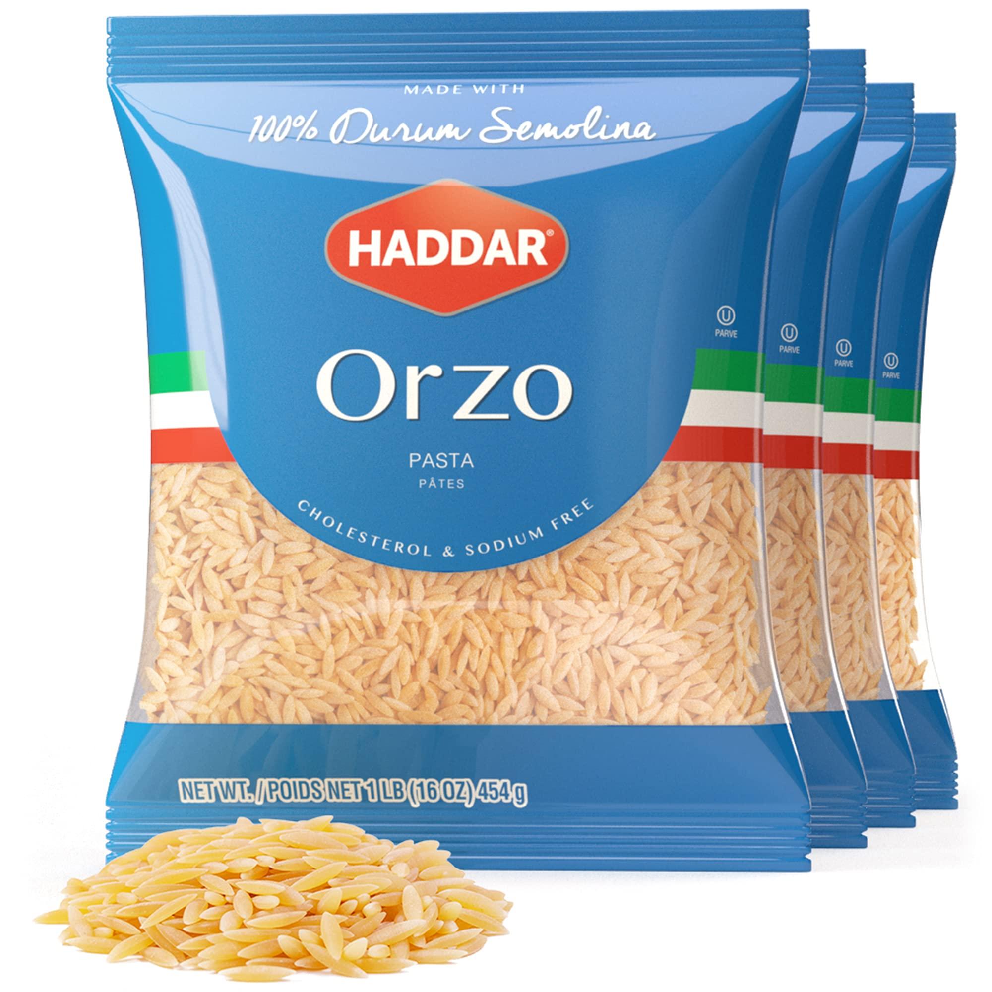 Haddar Haddar 100% Durum Semolina Orzo Pasta 16oz (4 Pack) | Great Value! - 4 lbs | Great in Soups Stews & Salads | Risotto Replacement | Certified Kosher