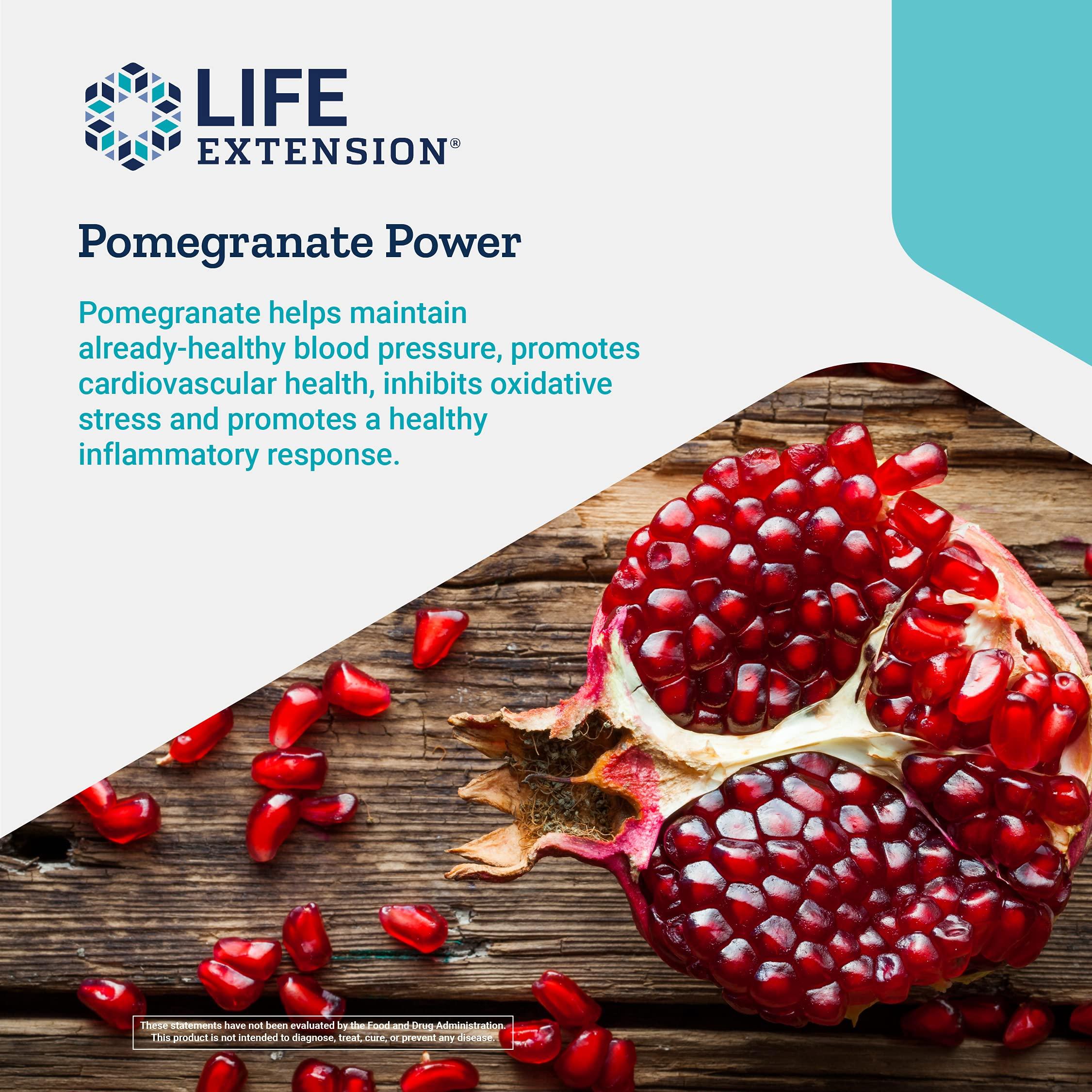 Life Extension Life Extension Pomegranate Complete, Fruit Extract, Flower, Seed Oil Extract, Cardiovascular Health, antioxidant Support, superfood Supplement, Gluten Free, Non-GMO, 30 softgels