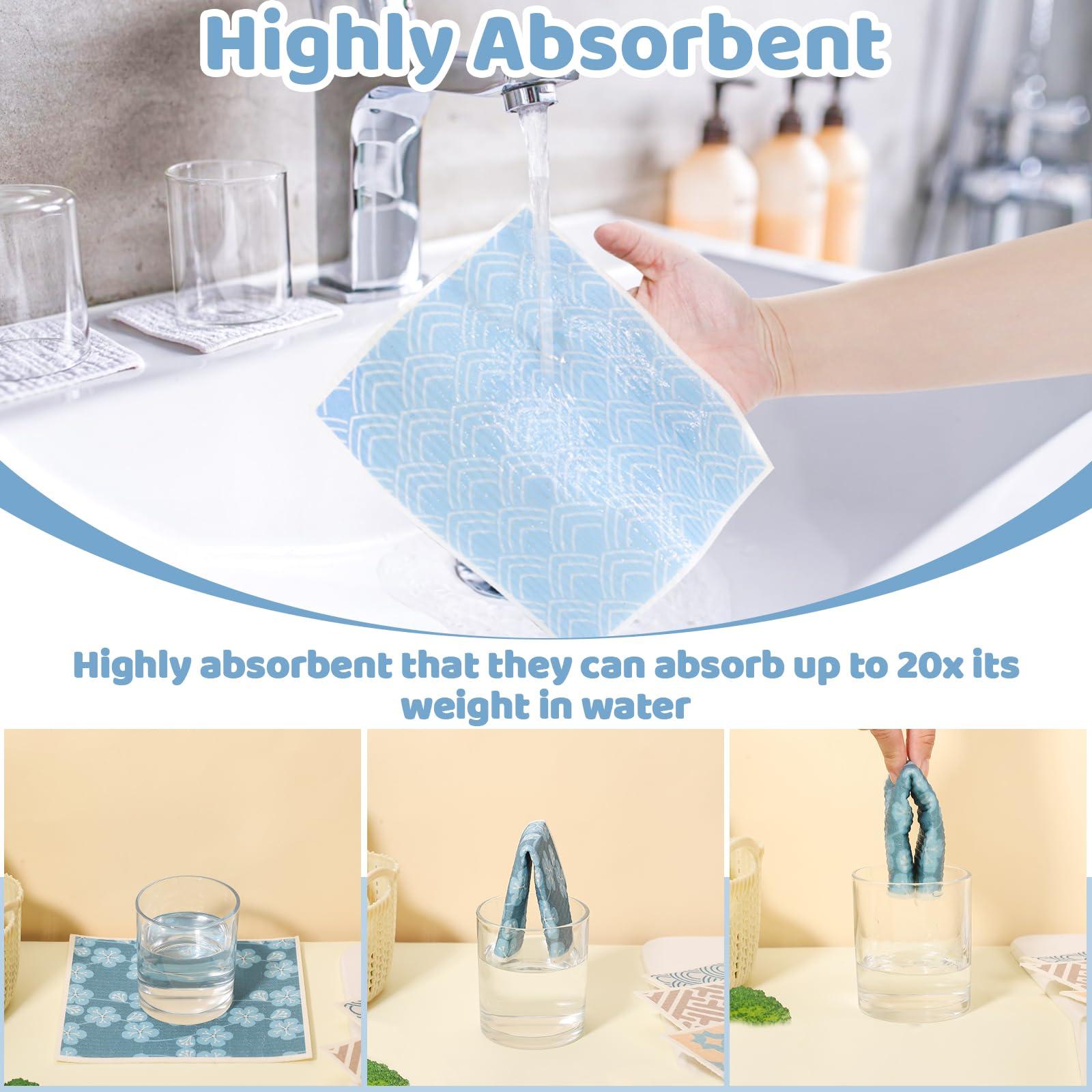 Needbrock 12 Pack Swedish Dishcloths for Kitchen, Reusable Paper Towels Swedish Dish Towels with Clips, Absorbent Dish Cloth No Odor for Cleaning Home Kitchen