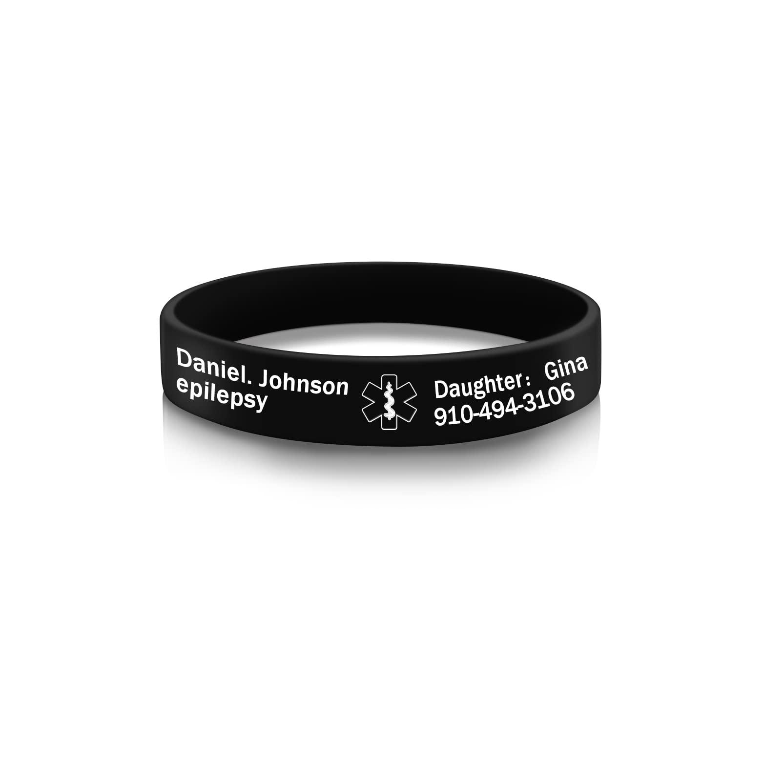ORFANDE ORFANDE Medical Alert Bracelet Personalized Silicone Sport Emergency Wristband for Men and Women Custom Free Engraving Bracelet Unisex Waterproof ID Bracelet