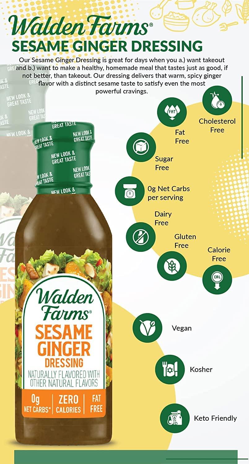 Walden Farms Walden Farms Sesame Ginger Dressing 12 oz Bottle - Fresh and Delicious, Sugar Free 0g Net Carbs Condiment, Kosher Certified, So Tasty on Salads, Vegetables, Coleslaw, Chicken, Shrimp Dipping Sauce and More