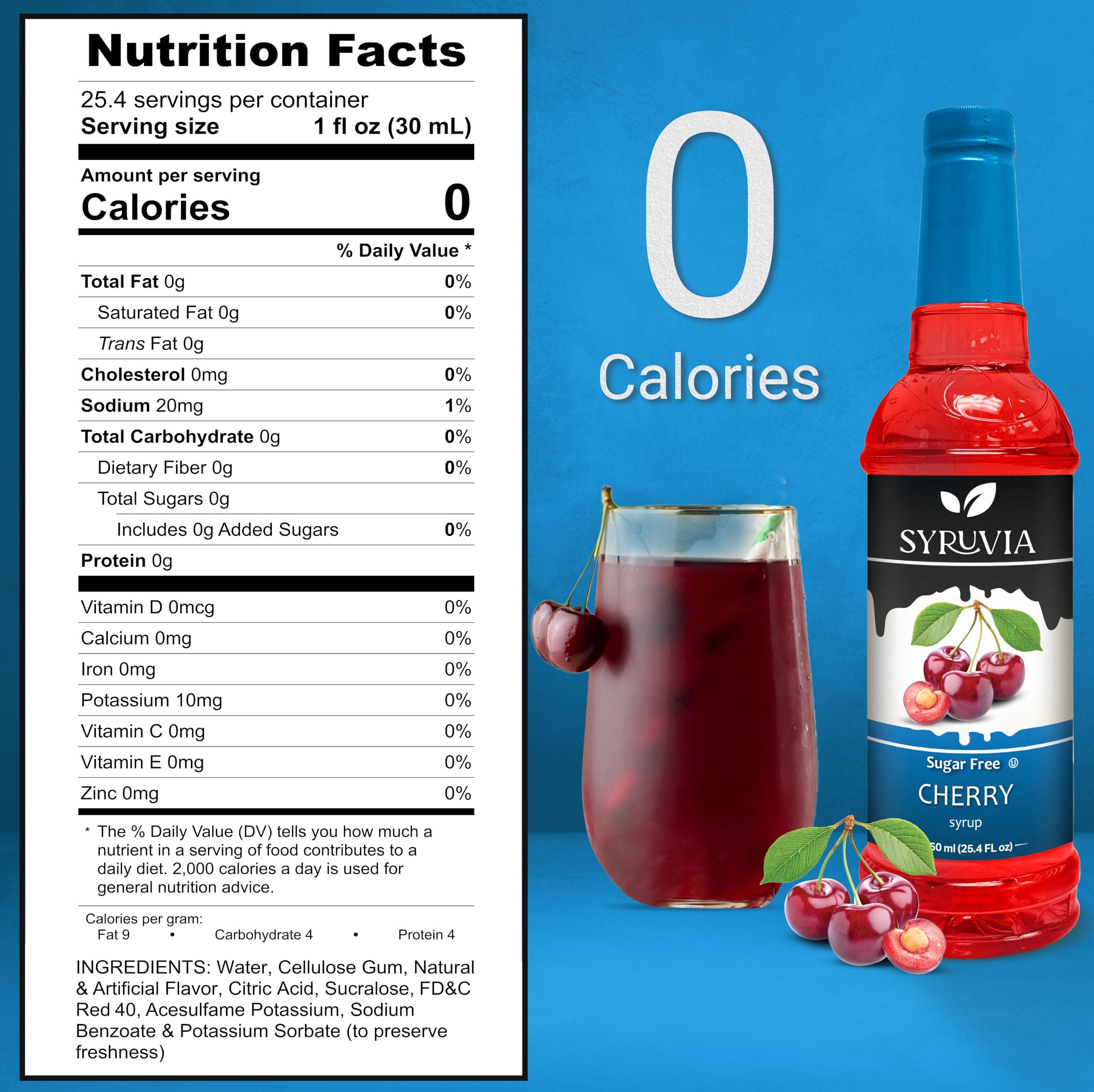 SYRUVIA Syruvia Sugar Free Cherry Syrup With Syrup Pump Dispenser Cherry Syrup Flavor, 25.4 fl oz - Perfect for Cocktails, ice Tea, Desserts, Italian Sodas, Ice and More, Kosher and Gluten-Free