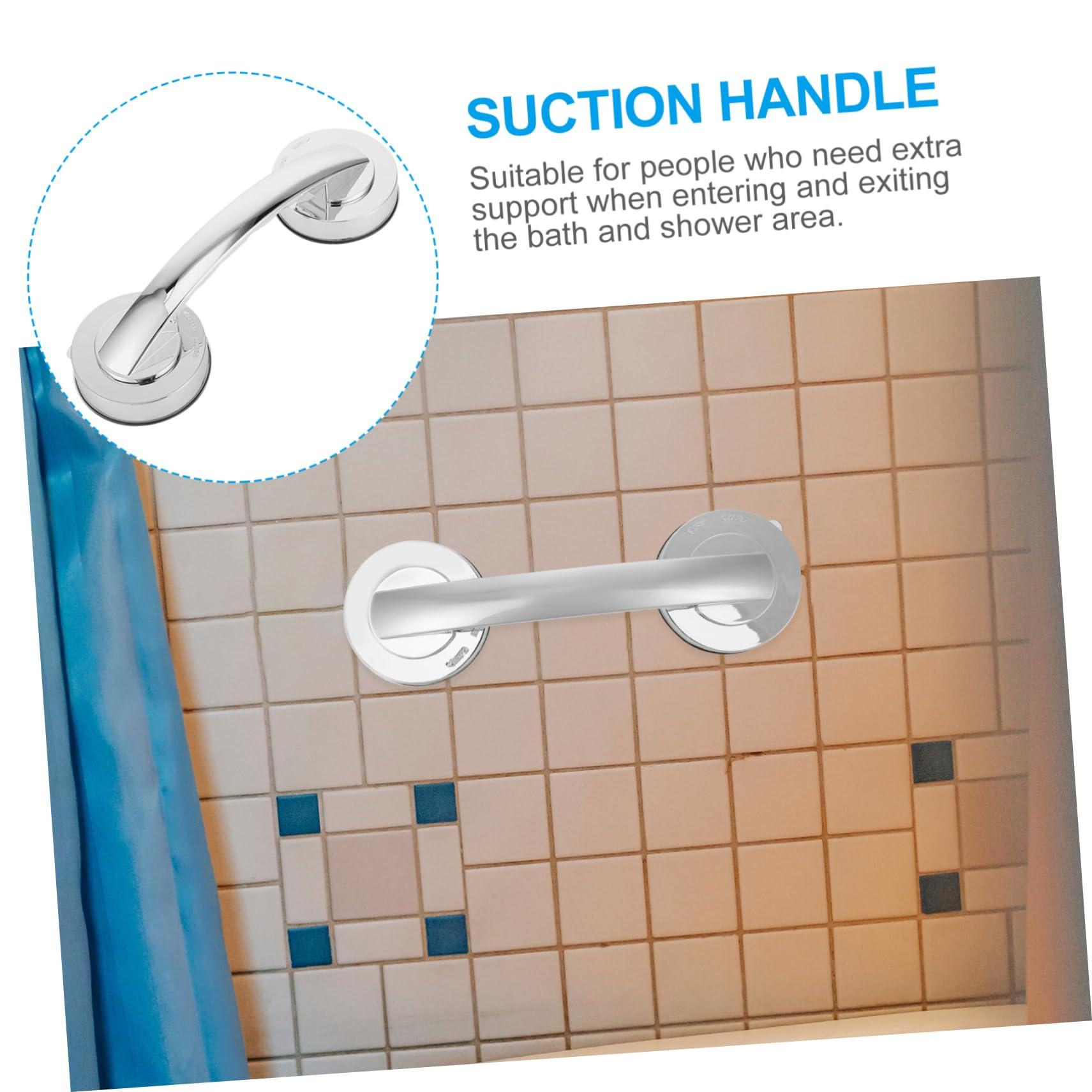 Mobestech Mobestech Armrest Tap Handle Shower Suction Handle Bathroom Suction Handle Handles Suction Shower Grab Bar Suction Cup Handle Suction Grab Bar for Bathroom Silver Plastic