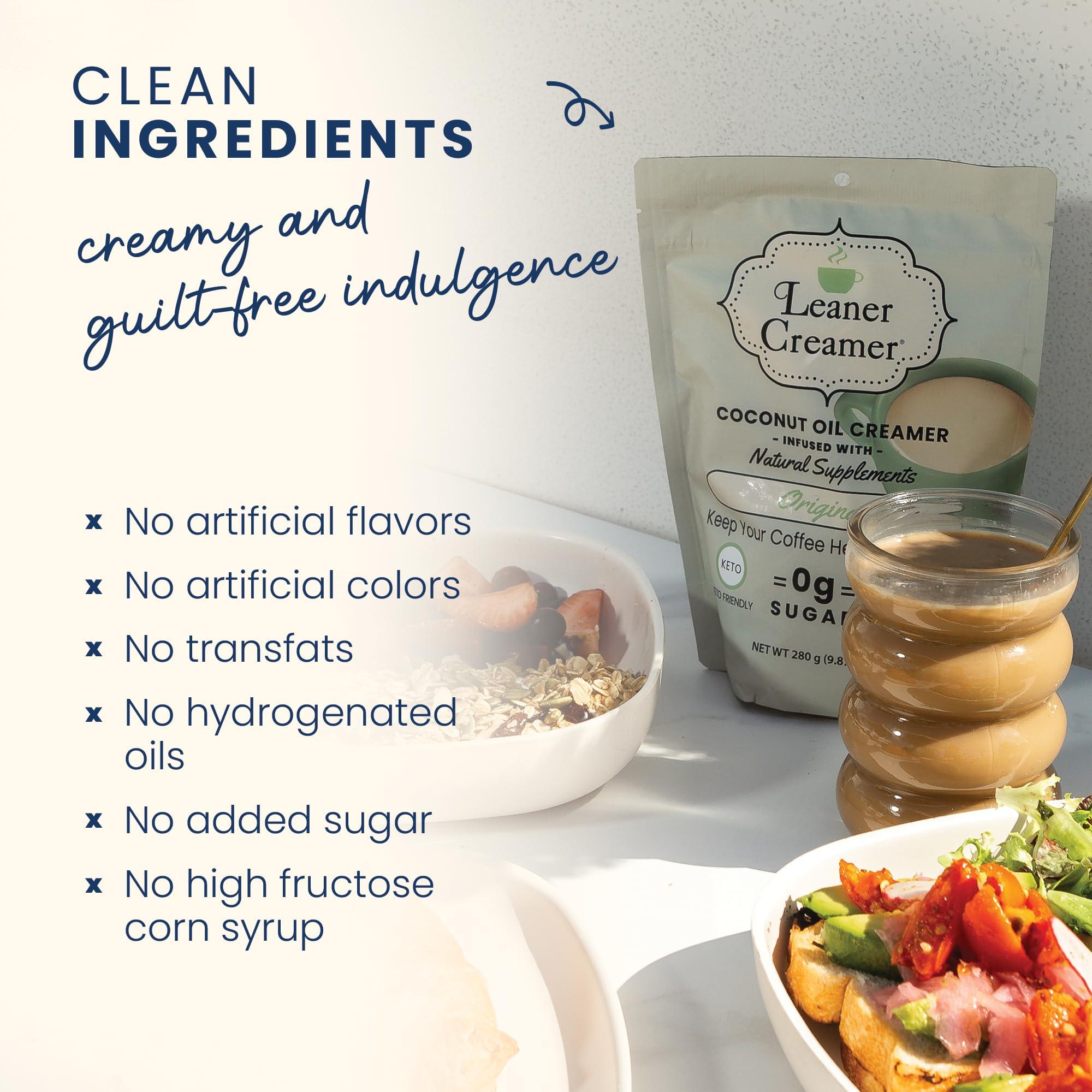 Leaner Creamer Leaner Creamer Natural Powdered Coffee Creamer, Coconut Oil Non-Dairy Powder to Naturally Cream and Sweeten Coffee for Smoothies, Vegan, Keto, Gluten-Free, Sugar-Free - Original Coffee Creamer - 32oz