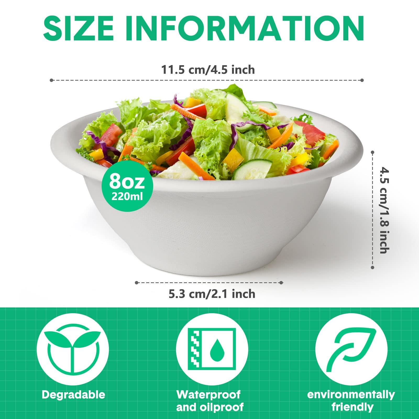 Potchen 300 Pack Disposable Paper Bowls Quality White Bowls Small Sugar Cane Fibers Party for Ice Cream Fruits Salad Soup Hot or Cold Use Catering Picnics Camping and Restaurant Supplies(8 oz,White)