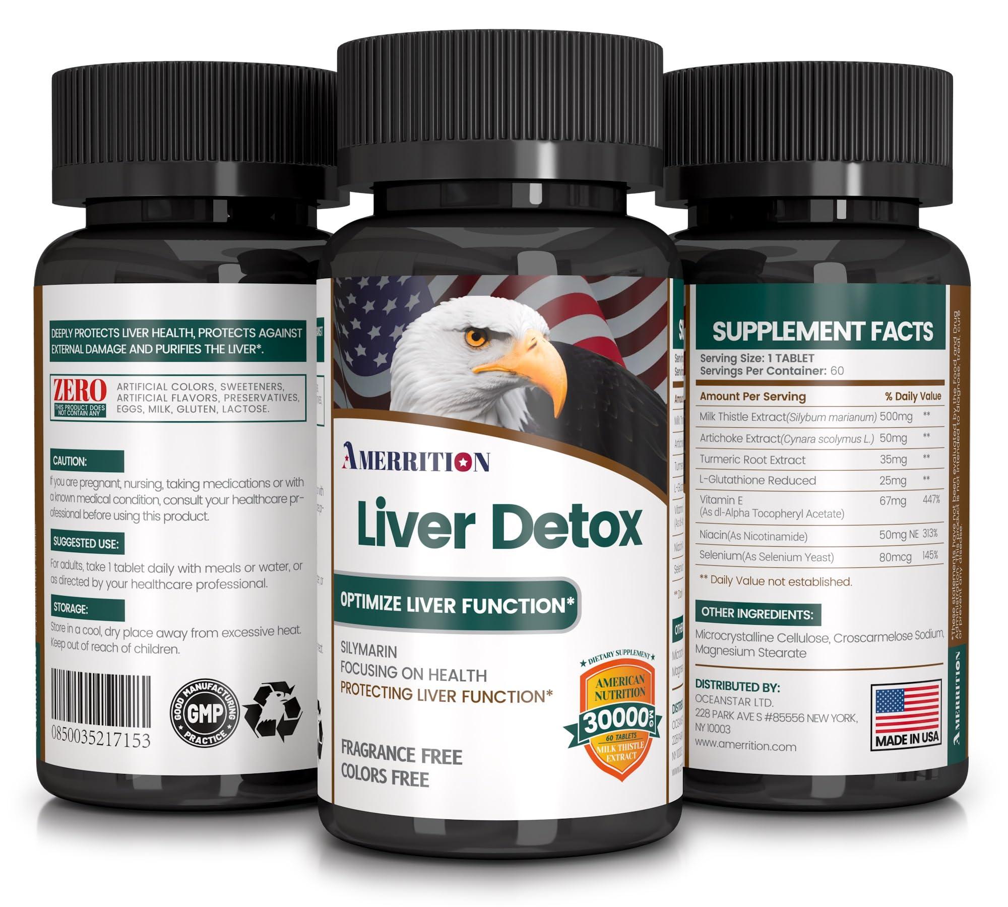 Amerrition Amerrition Liver Support Supplement with Milk Thistle Silymarin, Artichoke Extract, Turmeric - Optimal Liver Function and Digestive Health 60 Tablets