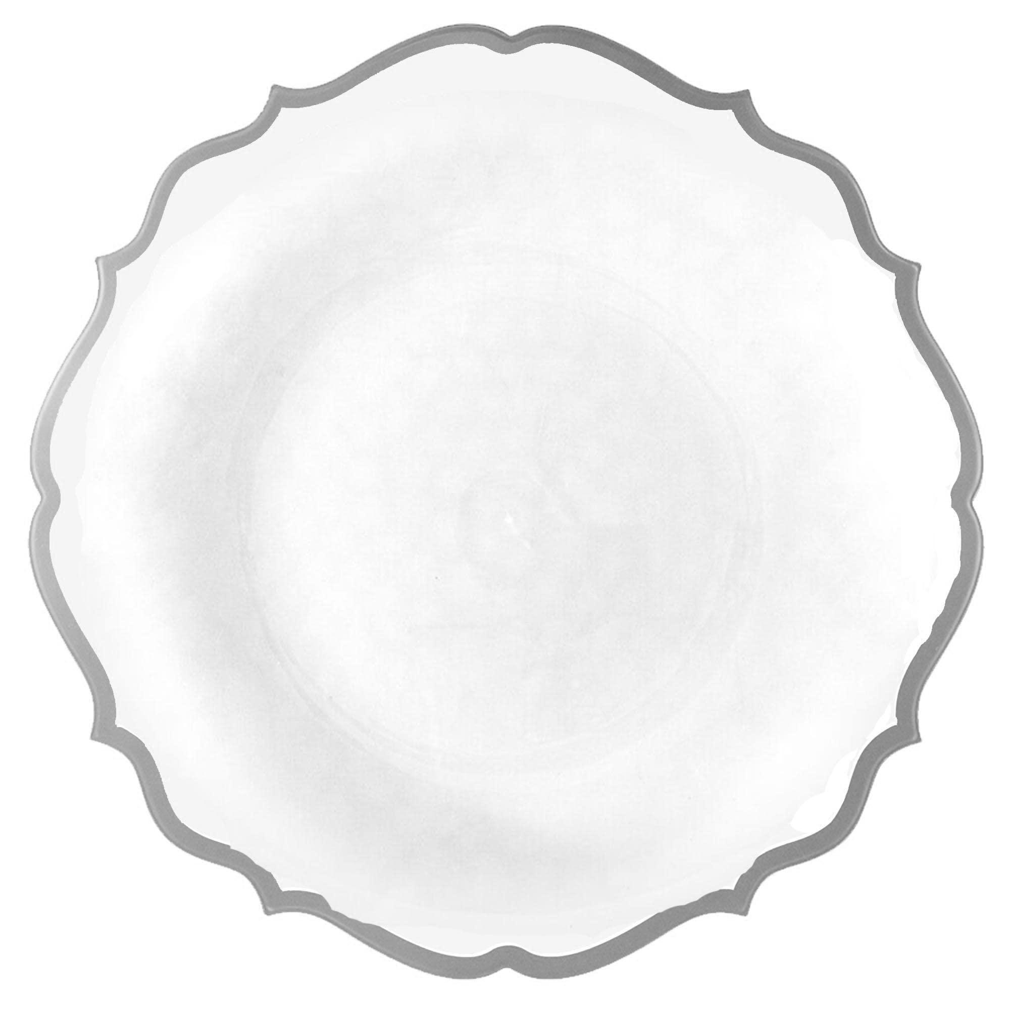 EcoQuality EcoQuality 10.5\" inch Round White Plastic Plates with Silver Rim Modern Design - Heavy Duty Large Disposable Charger Dinner Plate Weddings, Tableware, China Like Party Plates (50 PACK)
