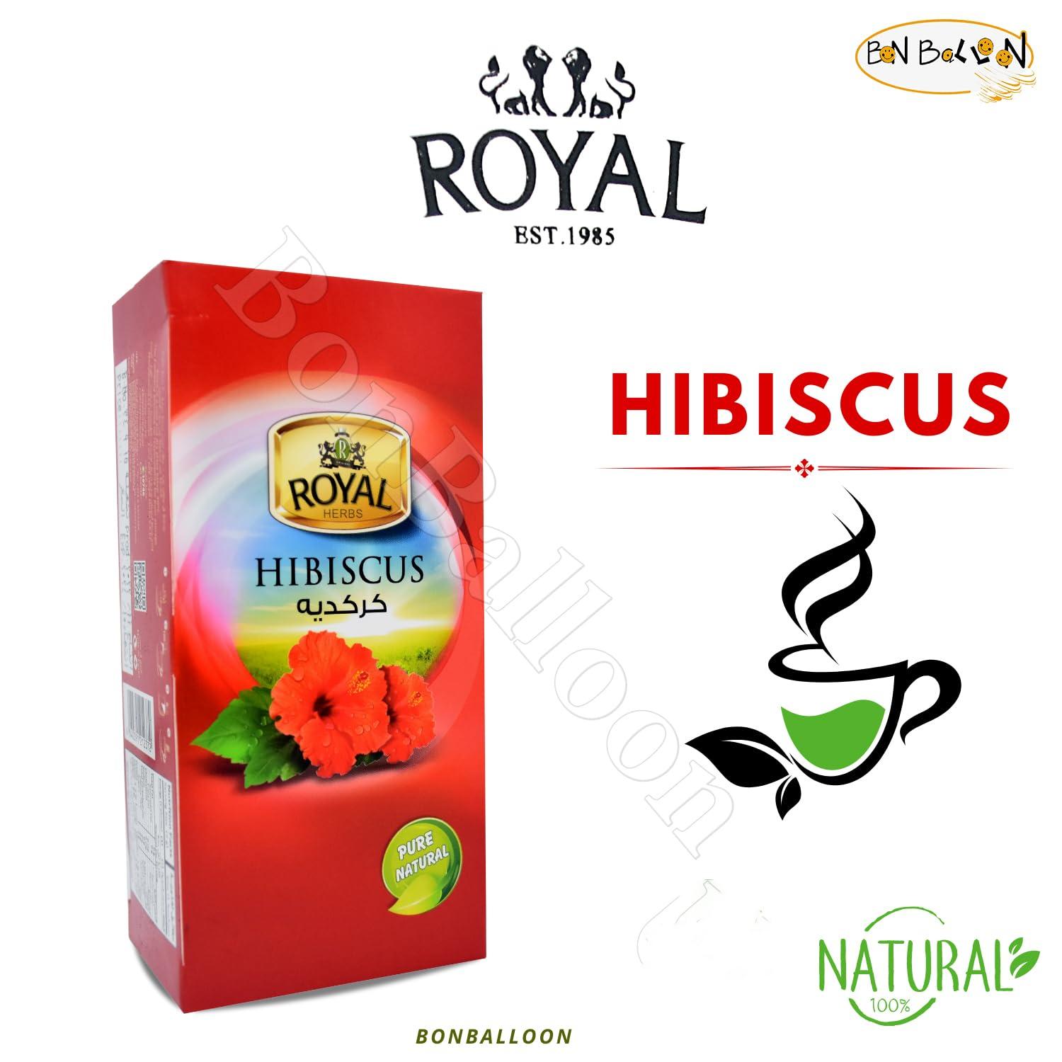 Egyptian Royal Natural Hibiscus Flower Tea Bags Pure Natural Dried Roselle Egyptian Herbal Caffeine Free Egypt Aswani Aswan Chai Hybiscus Hibscus Tea\'s Hibiscous Halal Kosher (20 Bags)