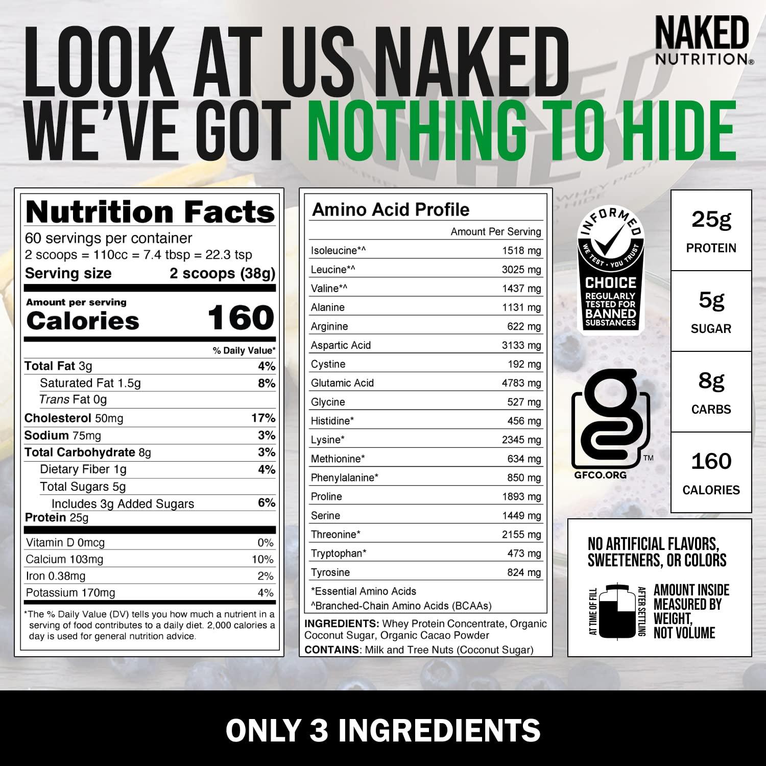 NAKED nutrition NAKED Whey Protein Supplement Powder, Chocolate, GMO Free, Soy Free, Gluten Free Aid Muscle Growth and Recovery 60 Servings, 5 Ib