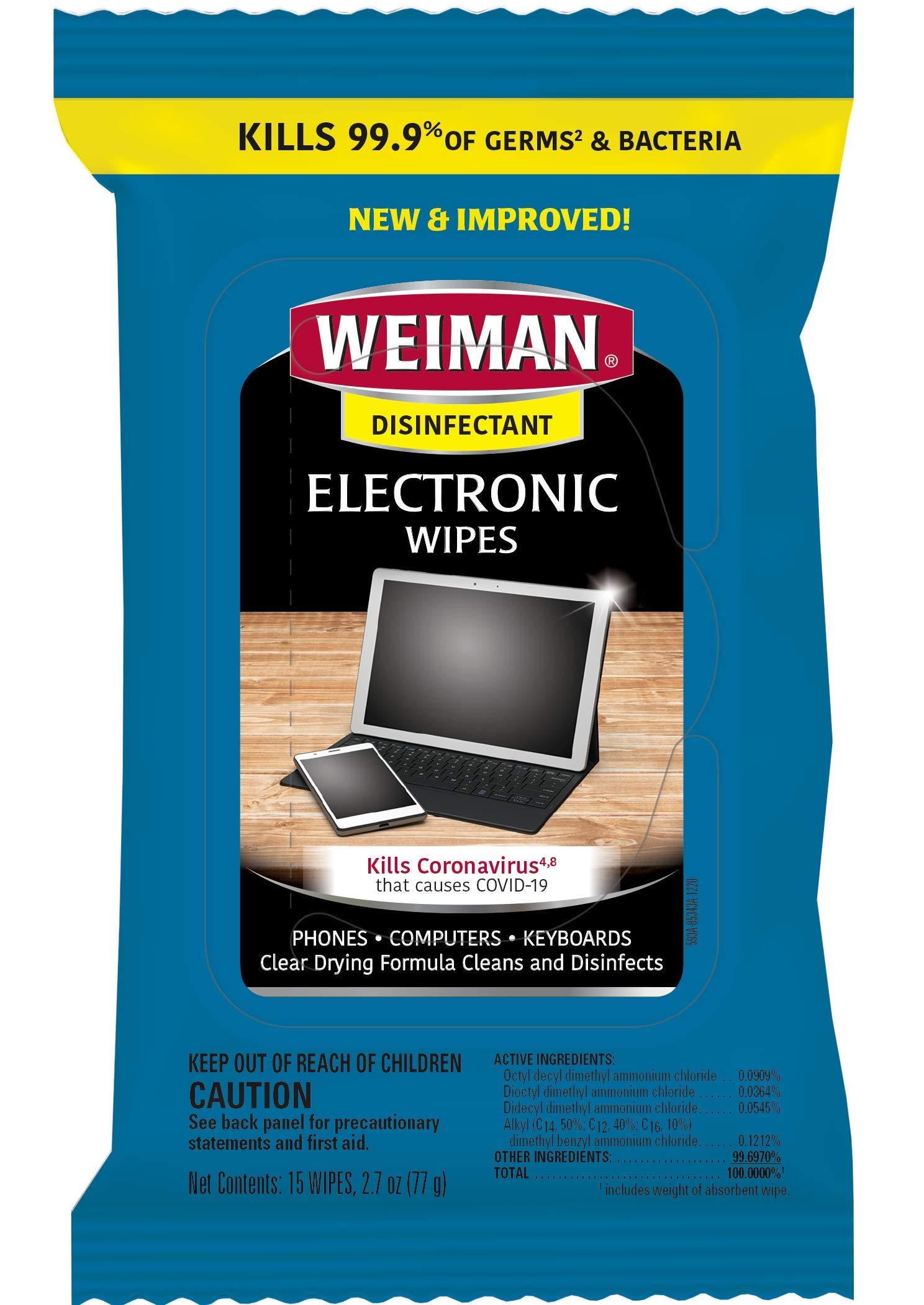 Weiman Weiman Disinfecting Electronic Wipes - Safely Clean Your Screen, Laptop, Computer, TV, Equipment-Electronic Cleaner Wipes