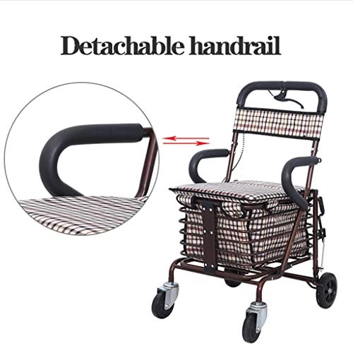 WIGSELBL Folding Shopping Cart for Seniors Walking,Rolling Walker Old Man Shopping Cart,Heavy Duty Shopping Cart with Seat,4 Wheels Medical Walking Aids Drive Rollator (Color : Red)