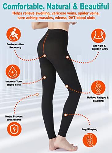MGANG Medical Compression Pantyhose for Women Men Footless Waist High Compression Stockings Opaque 15 20 mmHg Support Pantyhose Firm Support Hose for Edema Varicose Veins Nursing Black XL