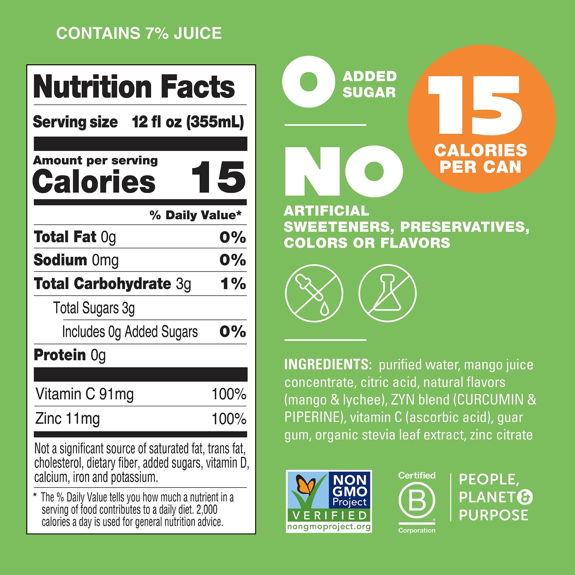 ZYN ZYN Turmeric Wellness Drink (24 Pack), Mango Lychee Flavored Turmeric Curcumin Drink with Black Pepper, No Added Sugar, Low Carb & Low Calorie Drink, Clean Alternative