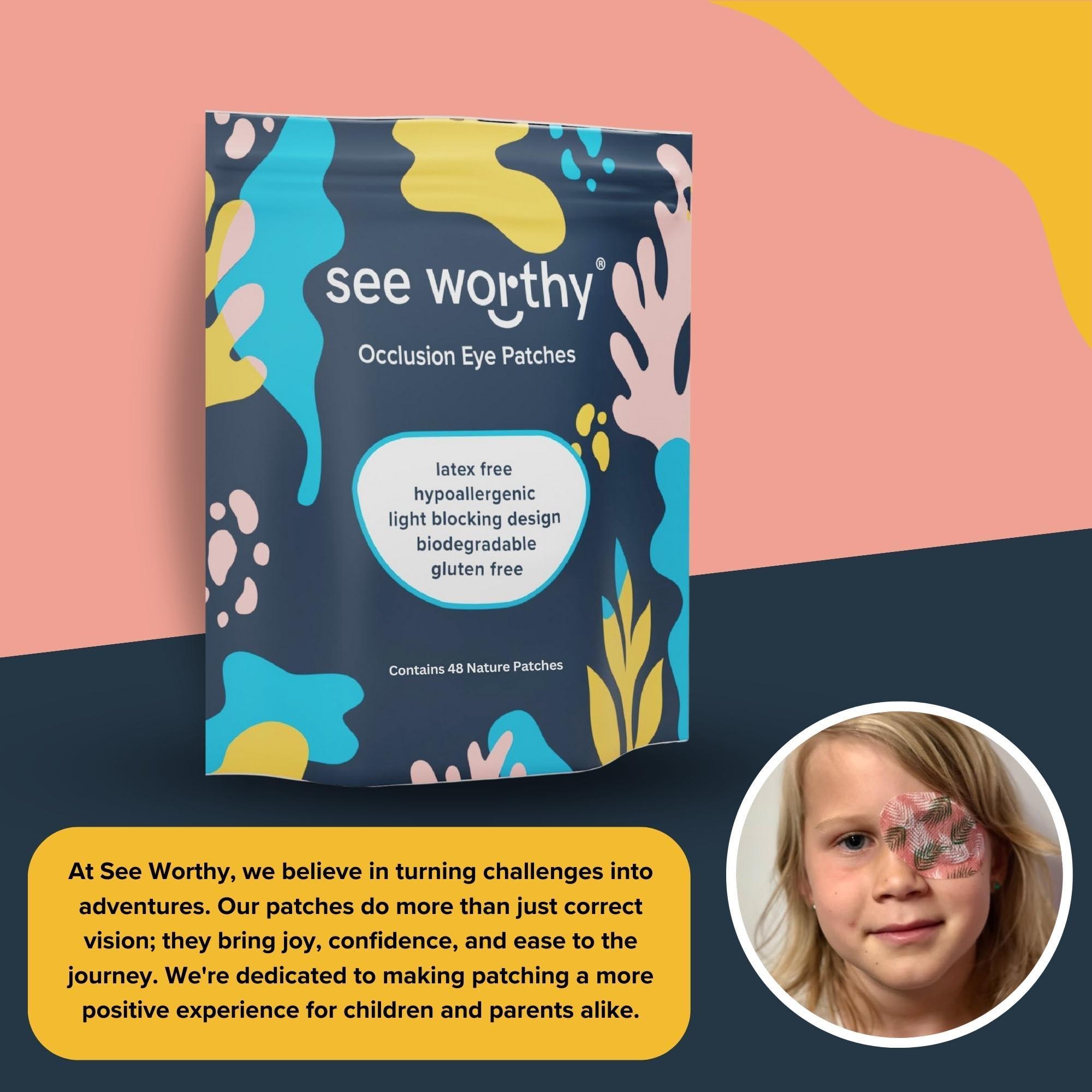 See Worthy See Worthy Nature Eye Patches - Innovative Design, Smart Adhesive Technology - Breathable & Comfortable Eyepatch for Lazy Eye - Soft Eye Patches & Fun Designs (48 per Box)