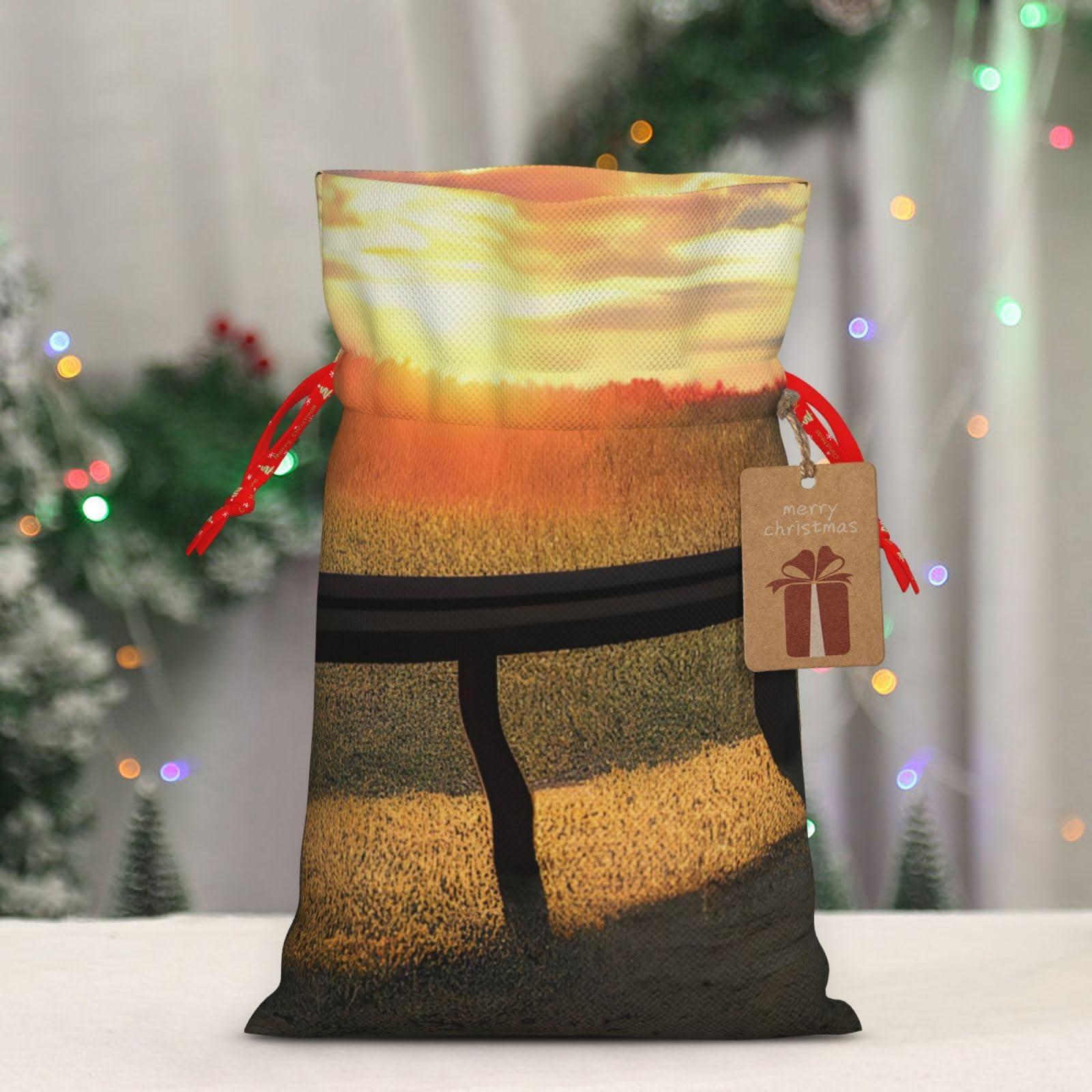 SSIMOO Lonely Bench Sunset Reusable Christmas Gift Bags,Elegant Artistic Craft,Your Go-To Solution For Gift Packaging