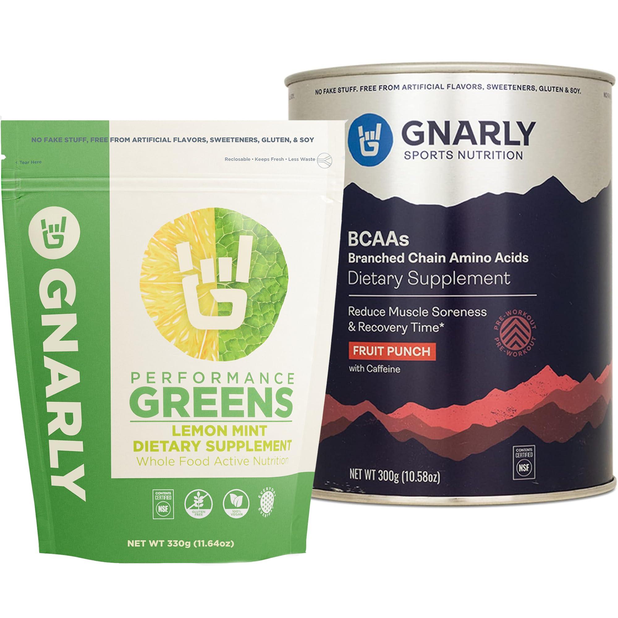 Gnarly Nutrition Gnarly Nutrition BCAAs Fruit Punch (10.58oz) Performance Greens Lemon Mint (11.64 oz)