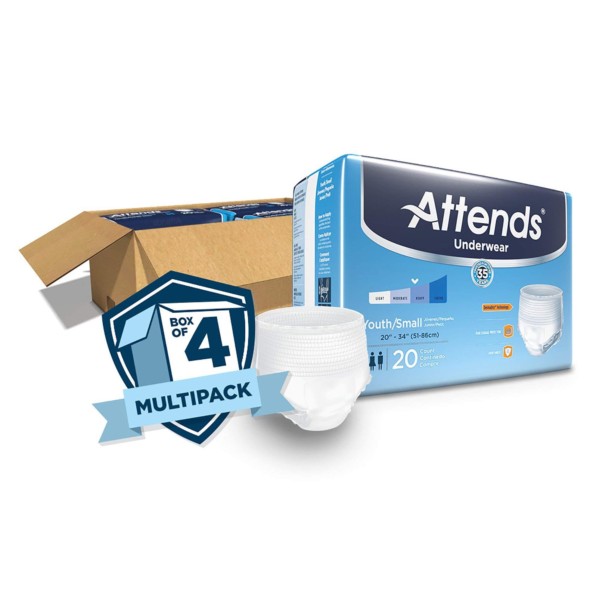 Attends Attends Underwear for Adult Incontinence Care with Quick-Dry Channels, Ultimate Absorbency, Unisex, Small, 20 Count (x4)