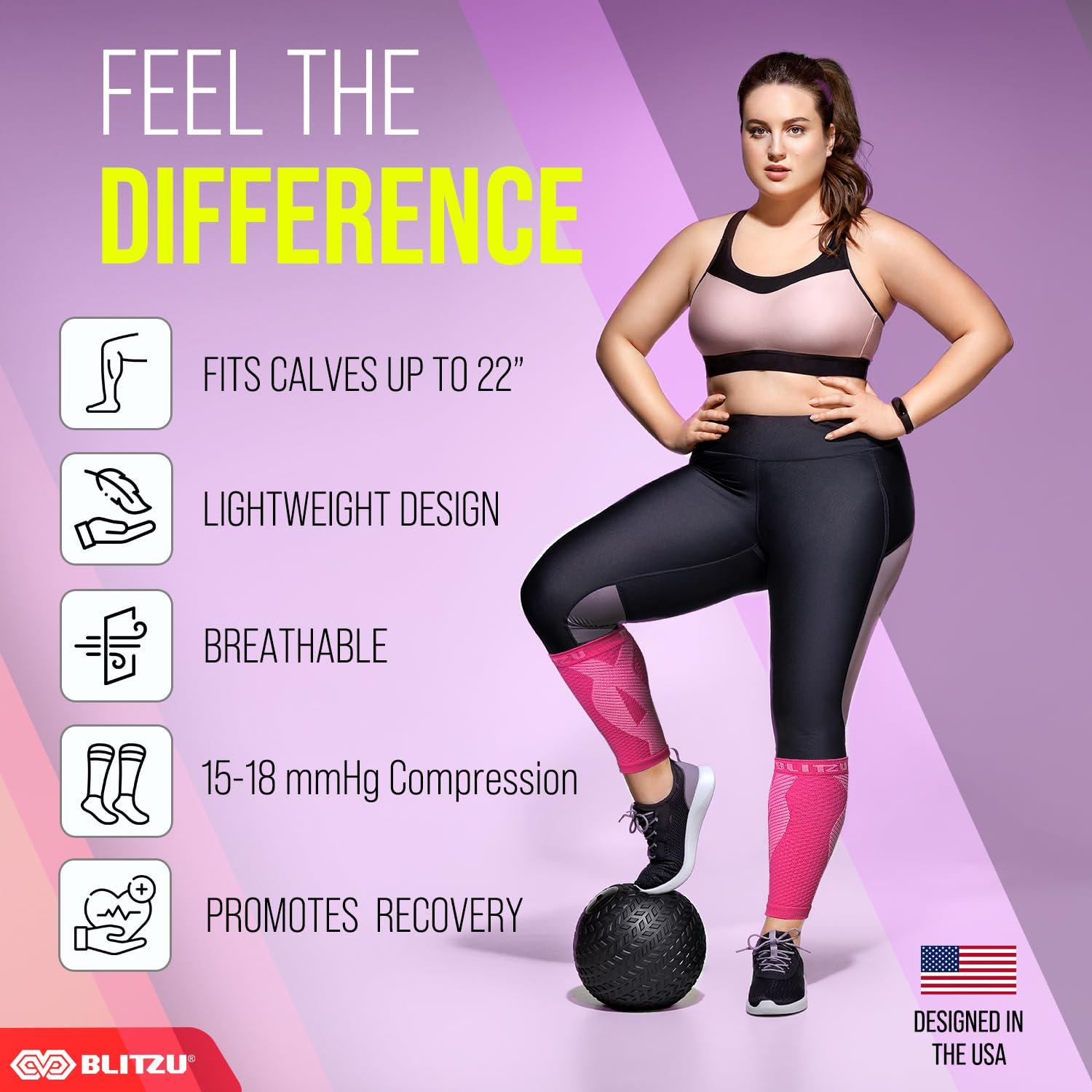 BLITZU BLITZU 3 Pairs Calf Compression Sleeves for Women and Men Size XXL, One Blue, One Black, One White Calf Sleeve, Leg Compression Sleeve for Calf Pain and Shin Splints. Footless Compression Socks.