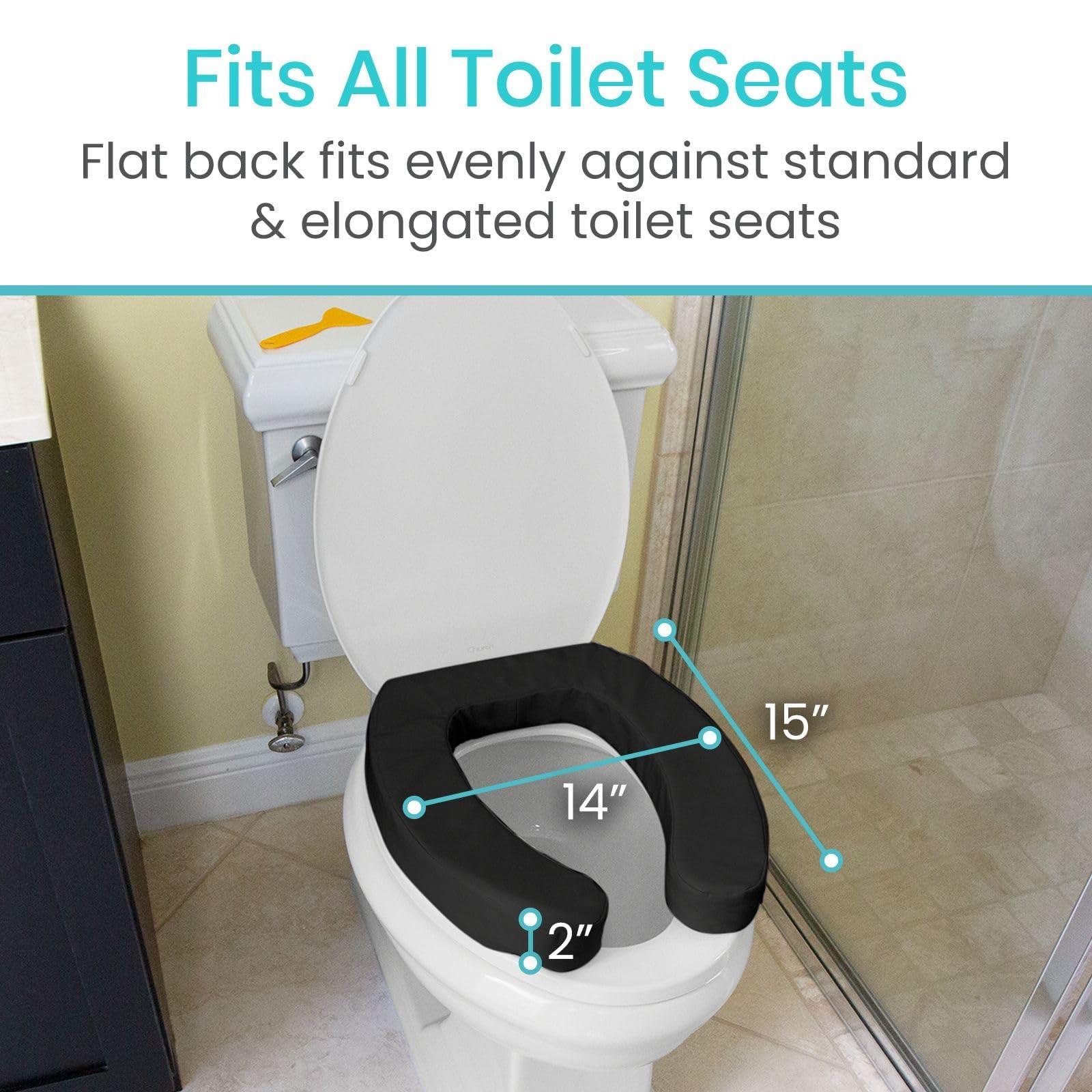 Vive Vive Toilet Seat Cushion (Soft Cushioned Foam) - Easy Clean Soft Padded Bathroom Attachment - Elongated, Standard Seats - Comfort and Support Donut for Handicap, Adults (2\" Cushioned Foam, Black)