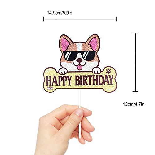 LHCING Corgi Happy Birthday Cake Topper - Puppy Corgi Welsh Birthday Party Cake Supplies - Happy Dog Gotcha Day - Let\'s Pawty Dog Birthday Decoration