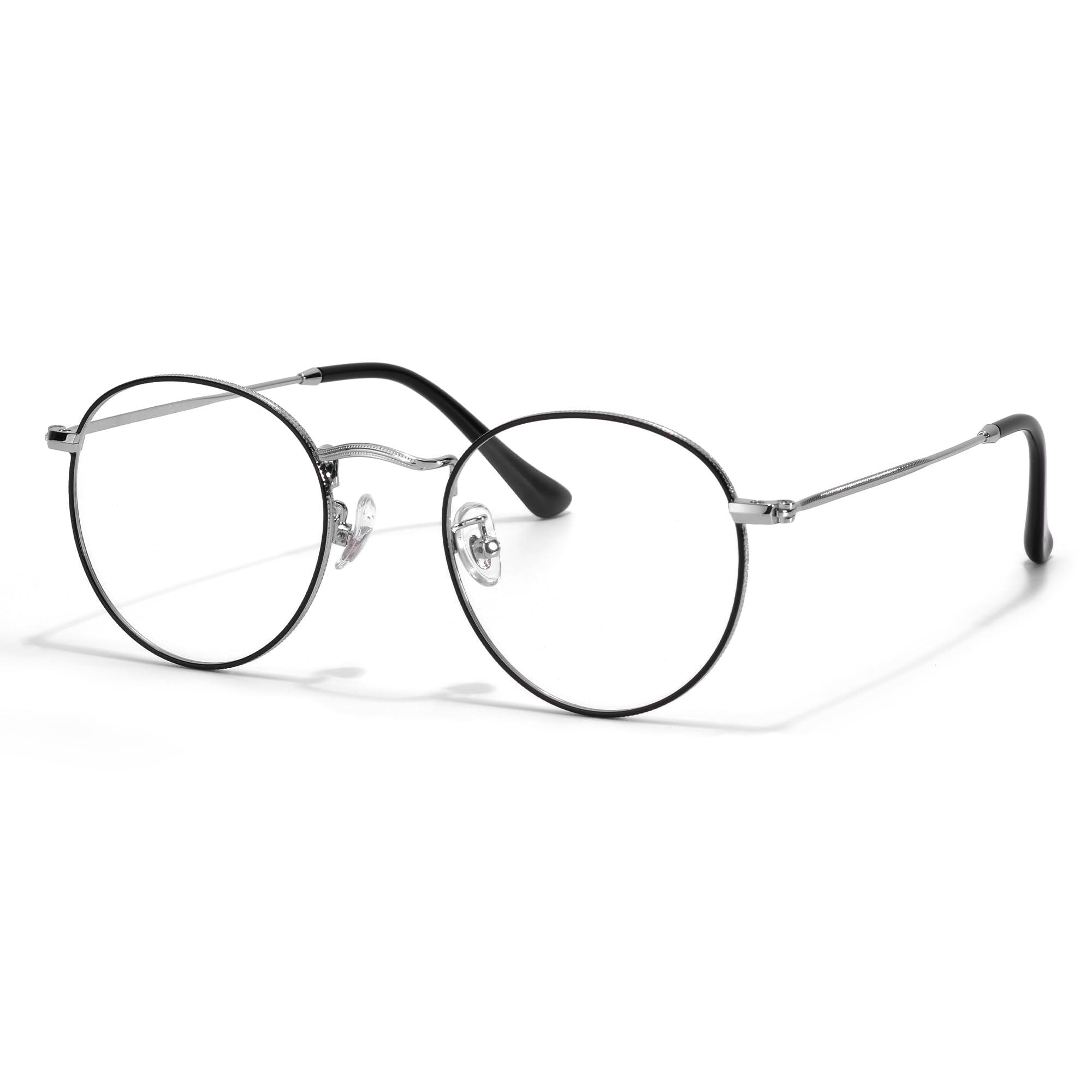 ZanyLen ZanyLen Blue Light Glasses for Women and Men, Round Metal Frame Computer Gaming Eyeglasses Reduce Reflection and UV400 Protection, Silver and Black Eyeglasses
