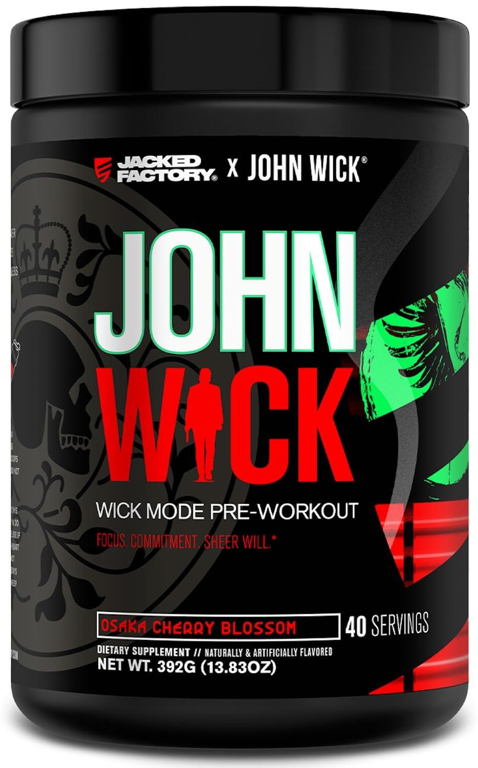 Jacked Factory Jacked Factory X John Wick - Wick Mode Pre Workout Powder - Intense Energy, Battle-Ready Focus, Unstoppable Commitment, and Sheer Will - 40 Servings, Osaka Cherry Blossom