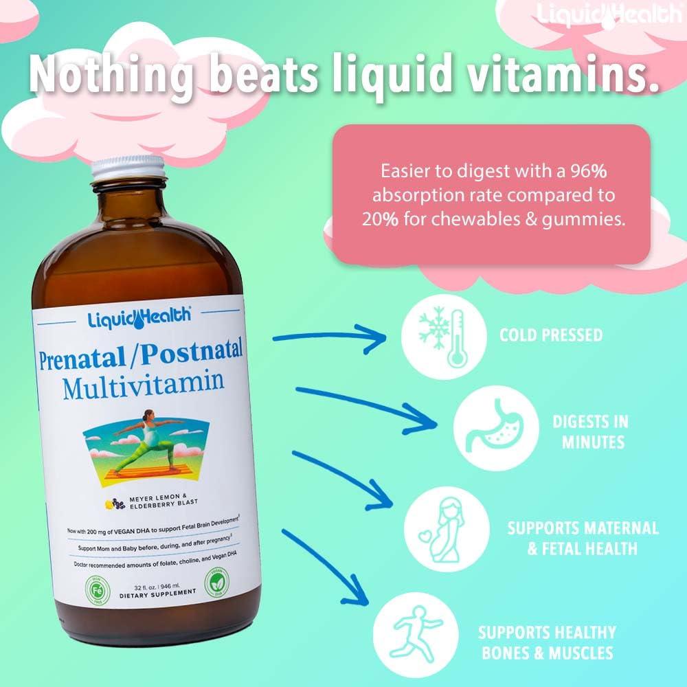 LIQUIDHEALTH LIQUIDHEALTH Complete Multiple & Prenatal/Postnatal Multiple Liquid Vitamin Bundle - Adult Daily Multivitamins for Men & Women, Immune Support, Pregnancy Vitamins for Mom & Baby - Vegan, Whole Foods