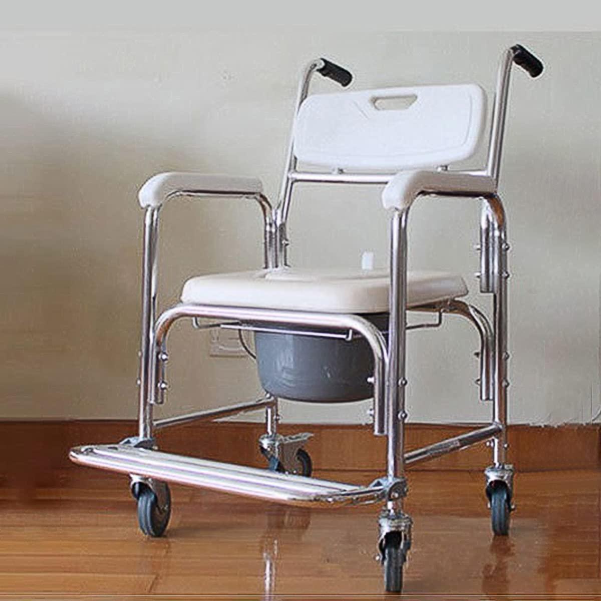 Createshao Createshao Folding Toilet Chair with Wheels Household Aluminum Portable Movable Elderly Toilet Showering with Seat Handle