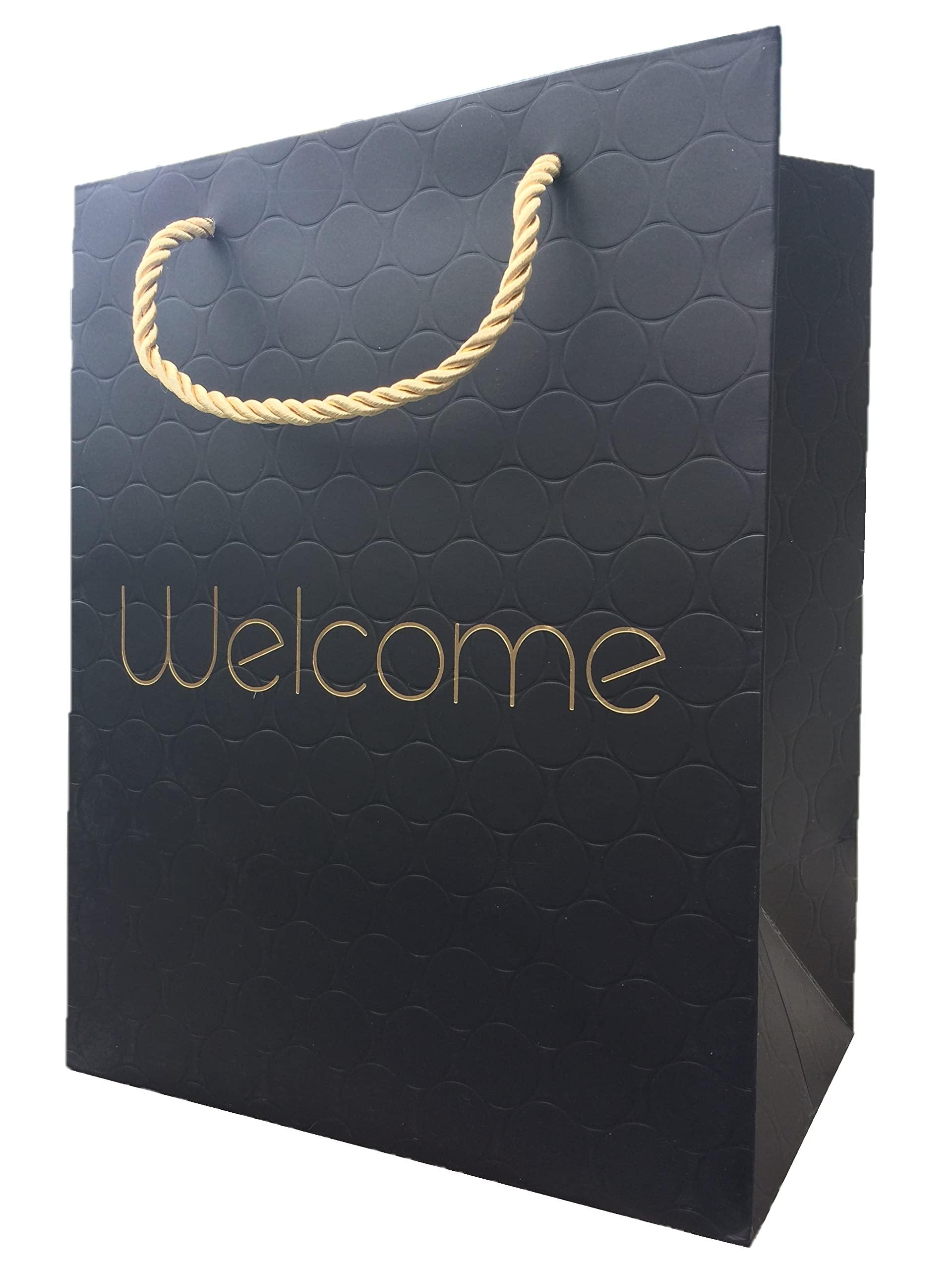 MODEENI MODEENI 50 Black Wedding Welcome Gift Bags with Handles Modern Gold Foil Medium Paper Luxury Shopping 8x5x10 Premium Paper Bags Quality Matte Modern Embossed Party Event Business For Hotel Guests (50